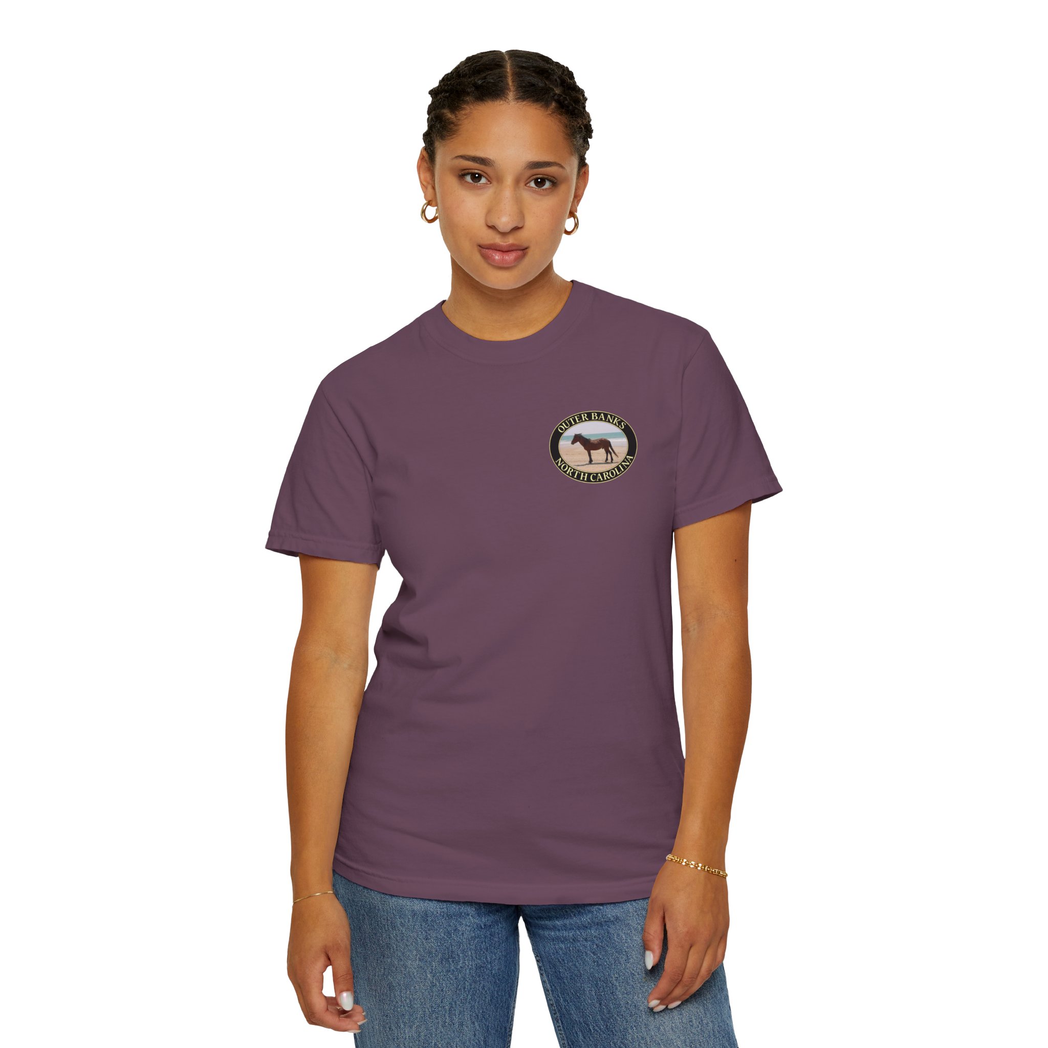 Wild Horse on the Beach at Outer Banks of North Carolina, Relaxed Fit Garment-Dyed Heavyweight T-Shirt, 2-sided Print - Image 4