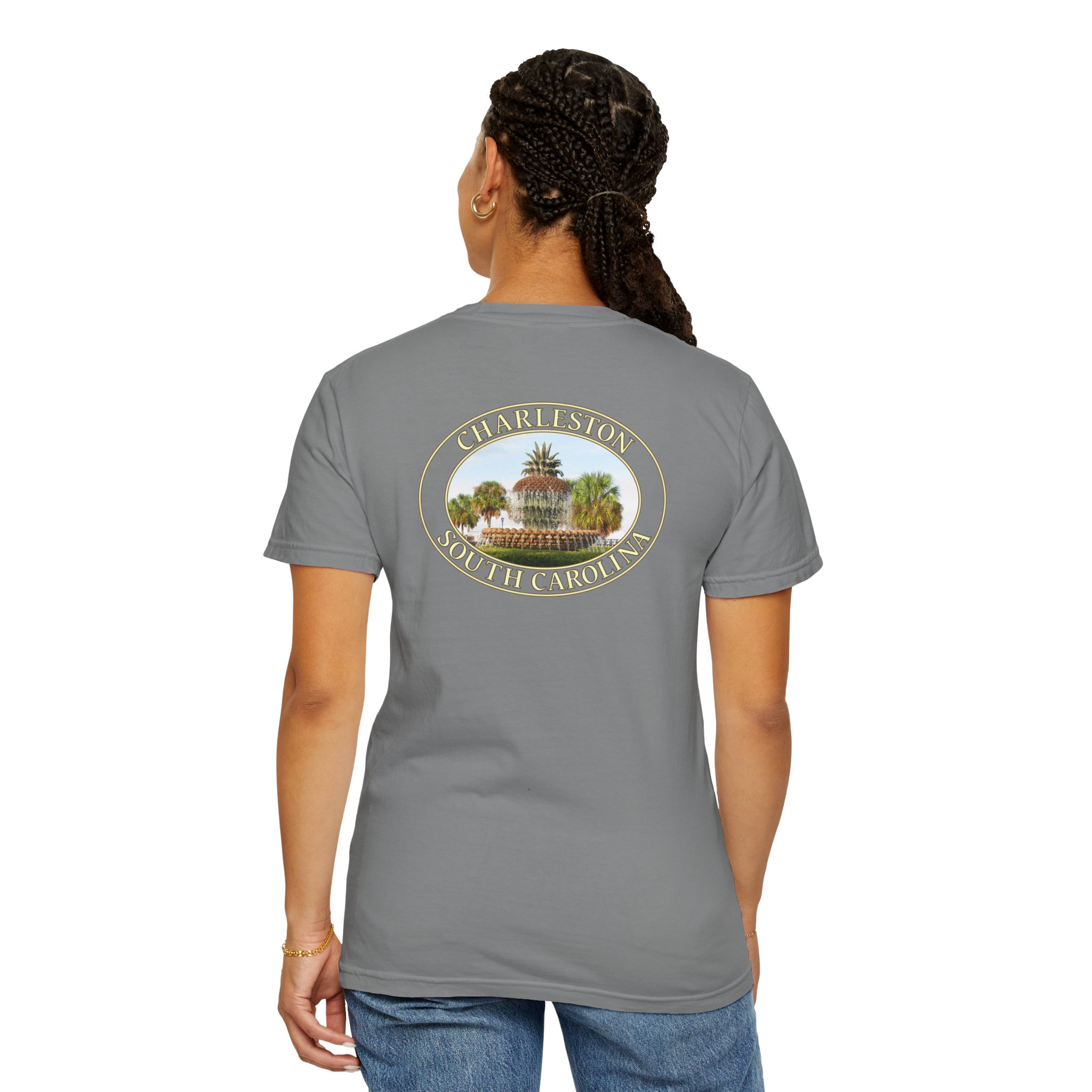 Pineapple Fountain Charleston SC Scenic Photography Garment-Dyed Heavyweight T-Shirt - Image 16
