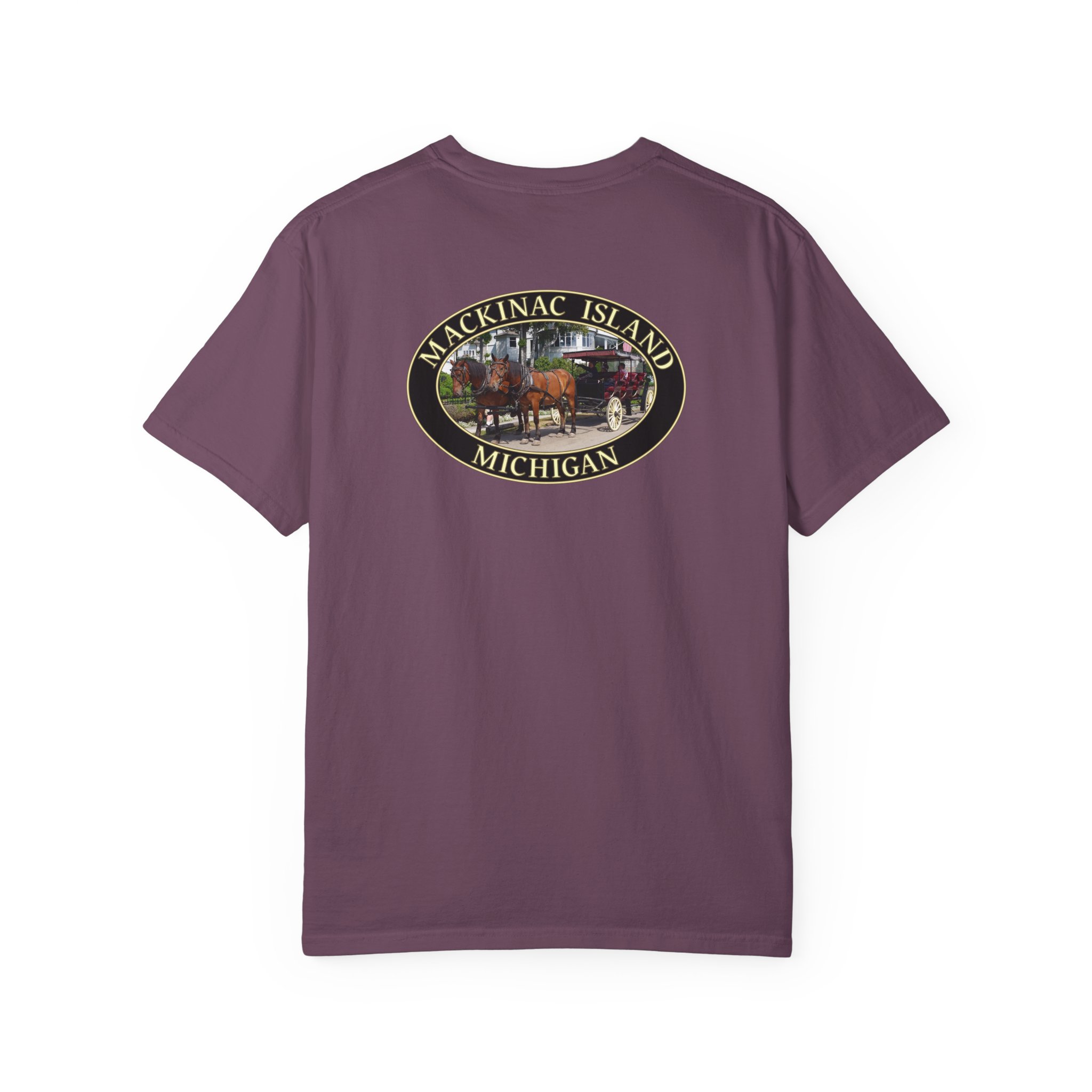 Horses and Carriage on West Bluff of Mackinac Island Michigan, Relaxed Fit Garment-Dyed Heavyweight T-Shirt, 2-sided Print - Image 26