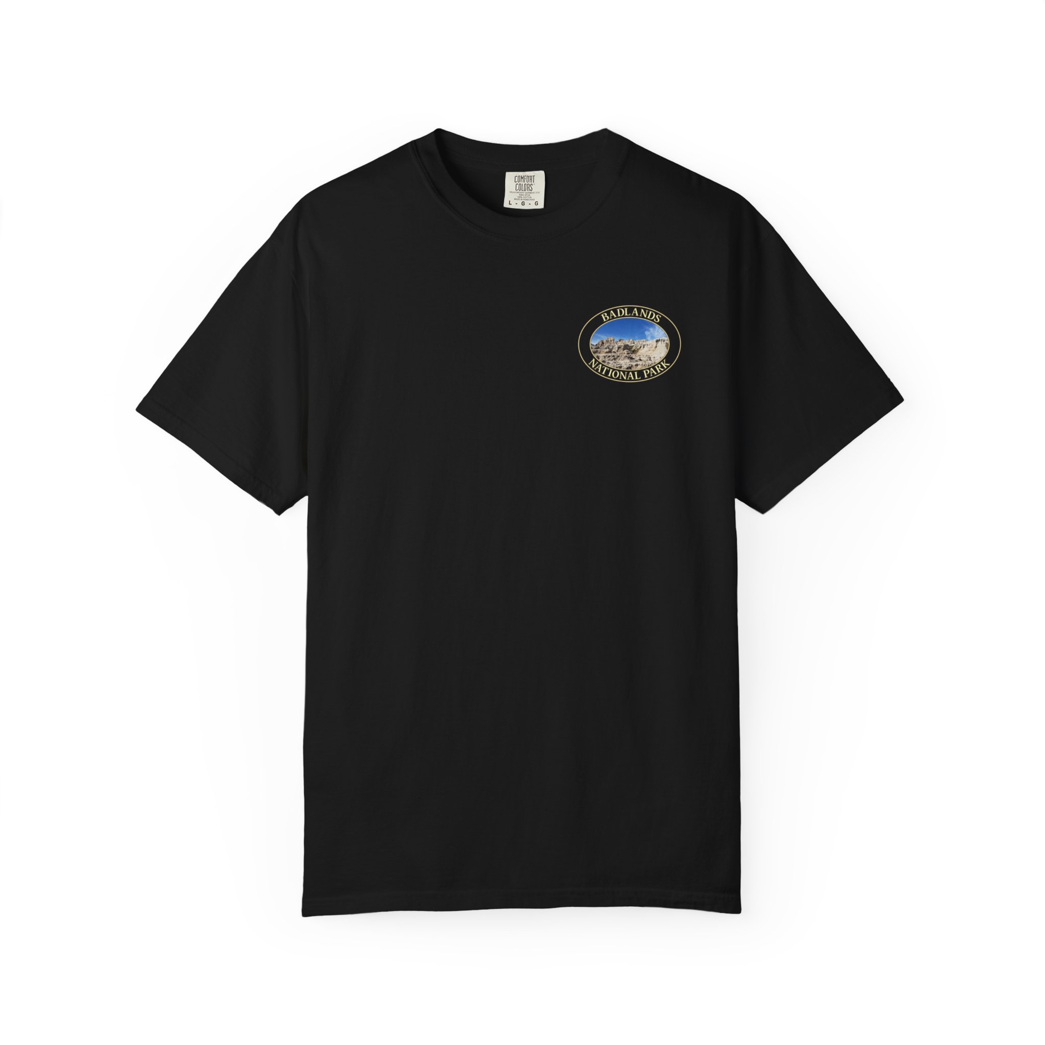 Sandstone Buttes under Clear Blue Sky at Badlands National Park - Heavyweight Garment-Dyed T-Shirt - Image 21