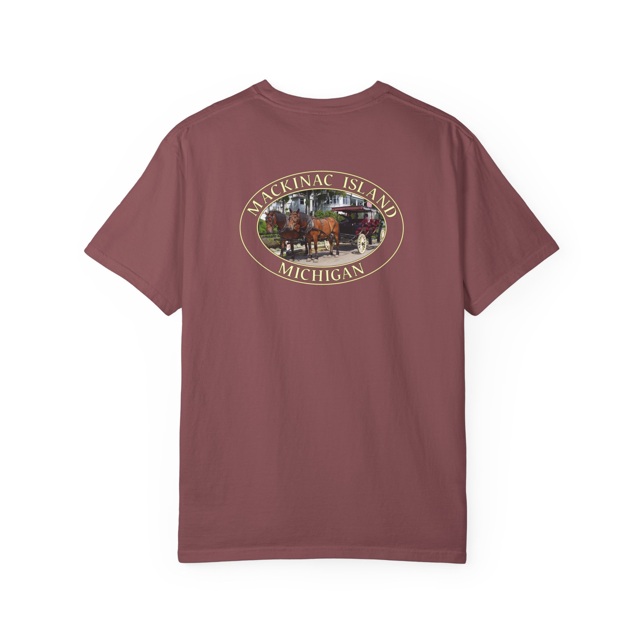 Horses and Carriage on West Bluff of Mackinac Island Michigan Scenic Photography Garment-Dyed Heavyweight T-Shirt - Image 10