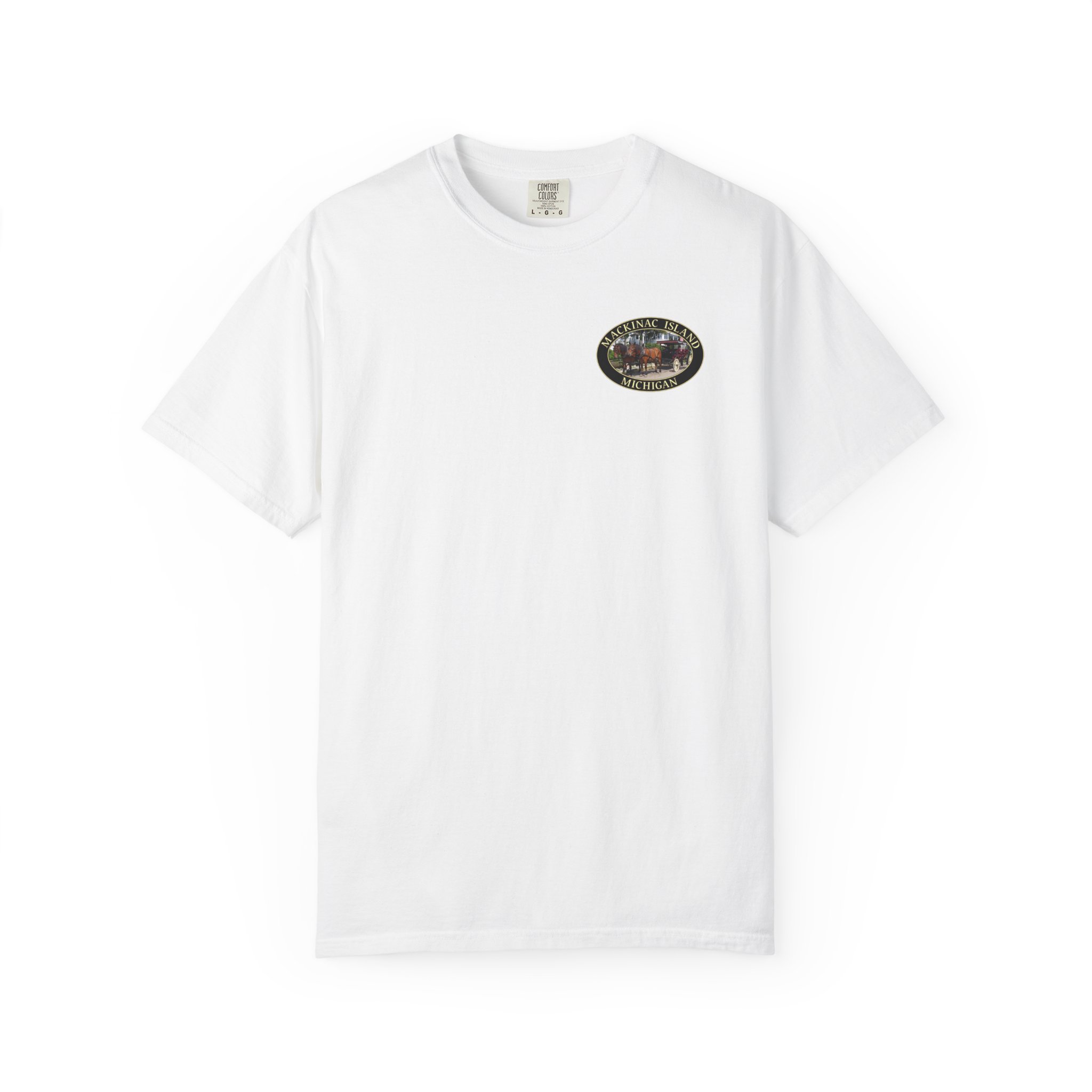 Horses and Carriage on West Bluff of Mackinac Island Michigan, Relaxed Fit Garment-Dyed Heavyweight T-Shirt, 2-sided Print - Image 5