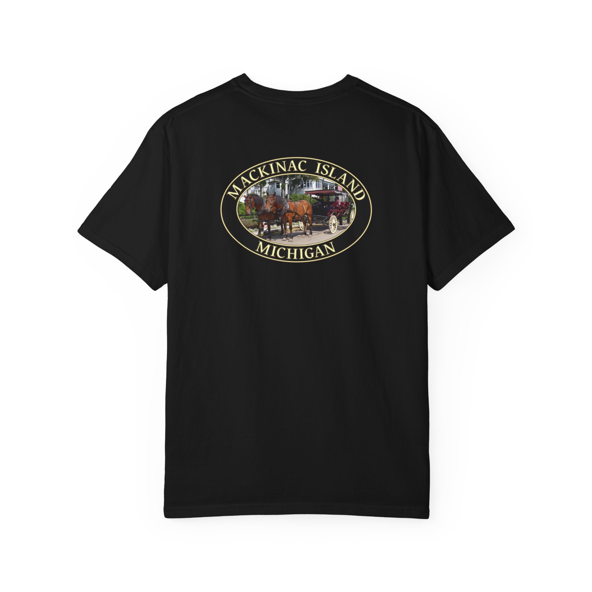 Horses and Carriage on West Bluff of Mackinac Island Michigan, Relaxed Fit Garment-Dyed Heavyweight T-Shirt, 2-sided Print - Image 18