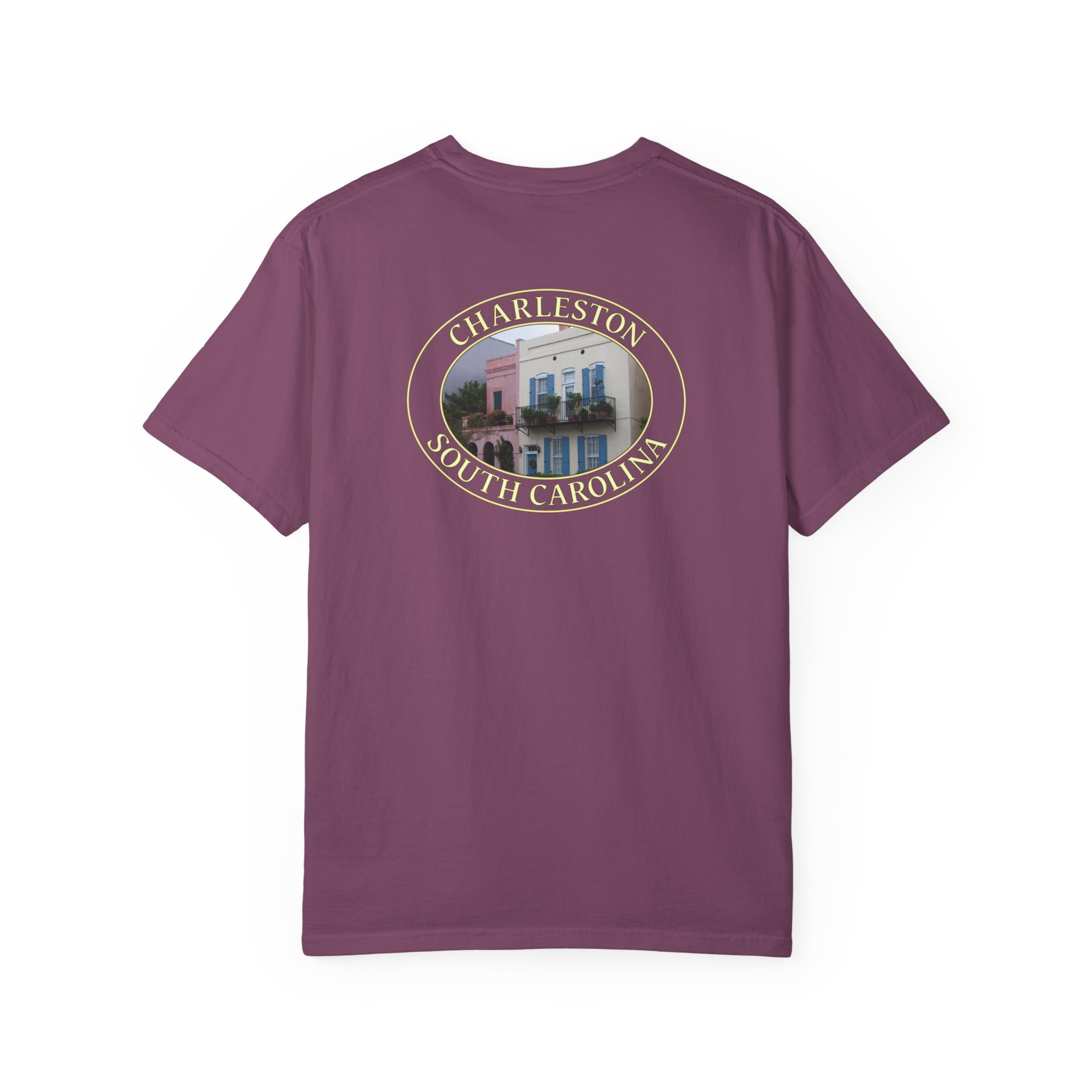 Rainbow Row Houses Charleston SC Scenic Garment-Dyed Heavyweight T-Shirt with Relaxed Fit - Image 3