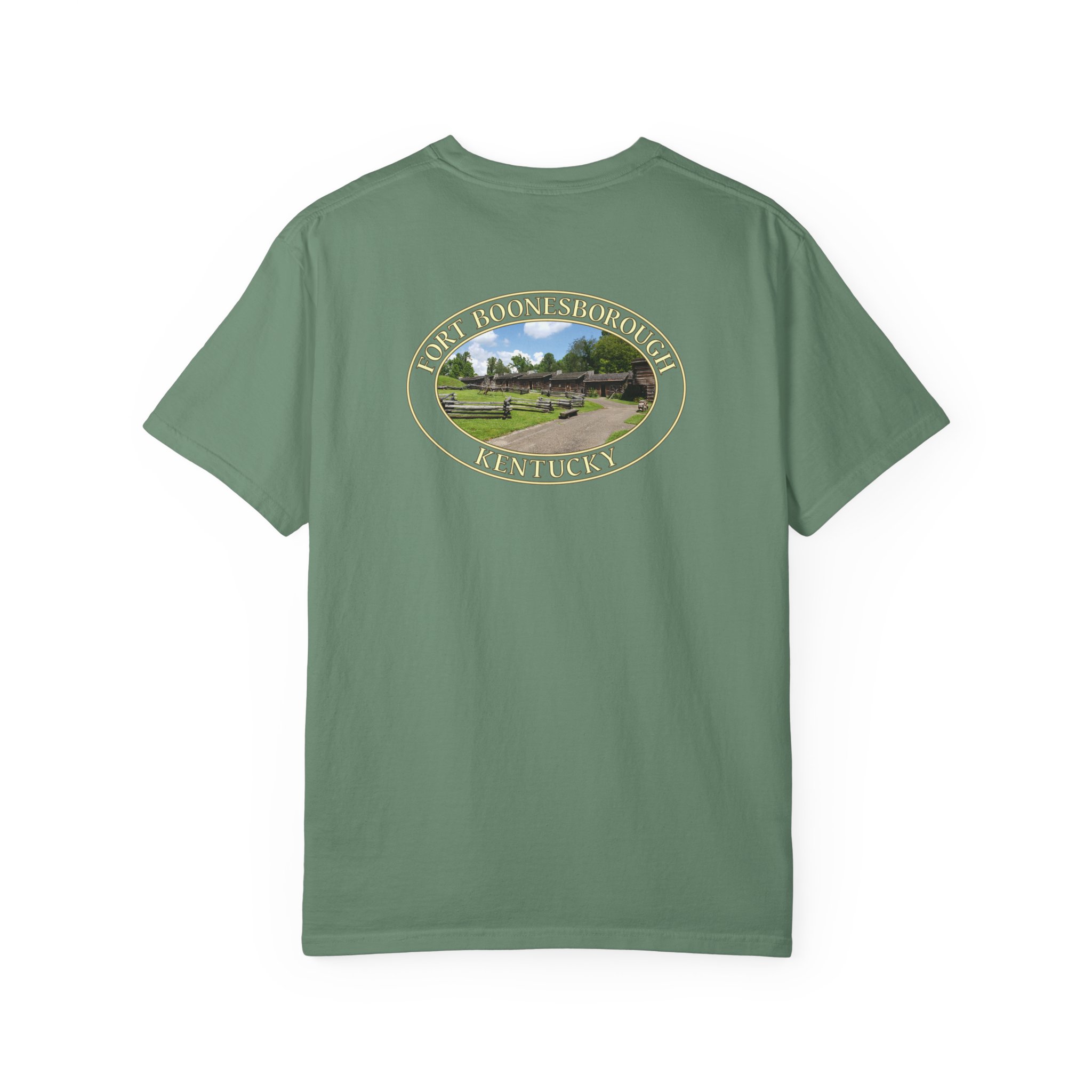 Historic Reproduction Buildings at Fort Boonesborough Kentucky Relaxed Fit Garment-Dyed Heavyweight T-Shirt for Outdoor and Travel Lovers - Image 3