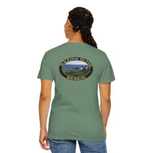 Harbor and Downtown on Mackinac Island Michigan, Scenic Photography Garment-Dyed Heavyweight T-Shirt, 2-sided Print