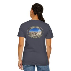 Sandstone Buttes under Clear Blue Sky at Badlands National Park - Heavyweight Garment-Dyed T-Shirt