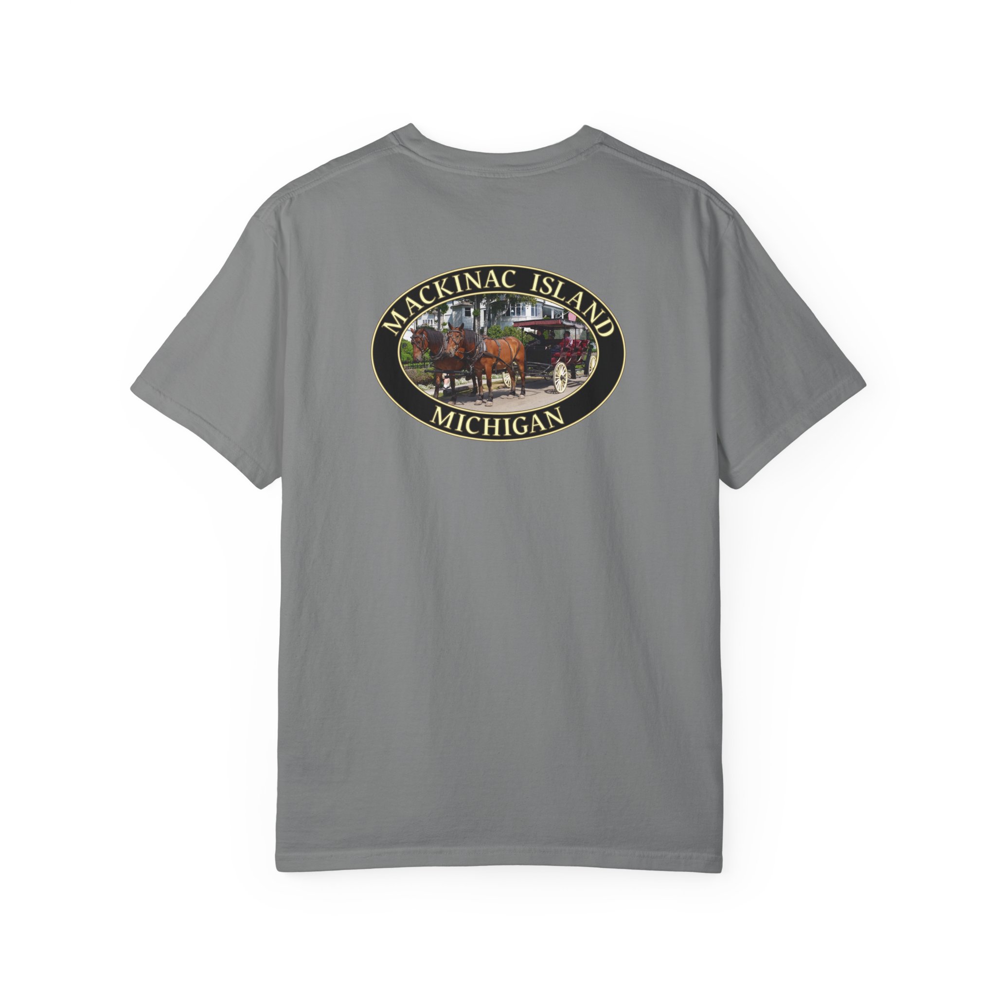 Horses and Carriage on West Bluff of Mackinac Island Michigan, Relaxed Fit Garment-Dyed Heavyweight T-Shirt, 2-sided Print - Image 10