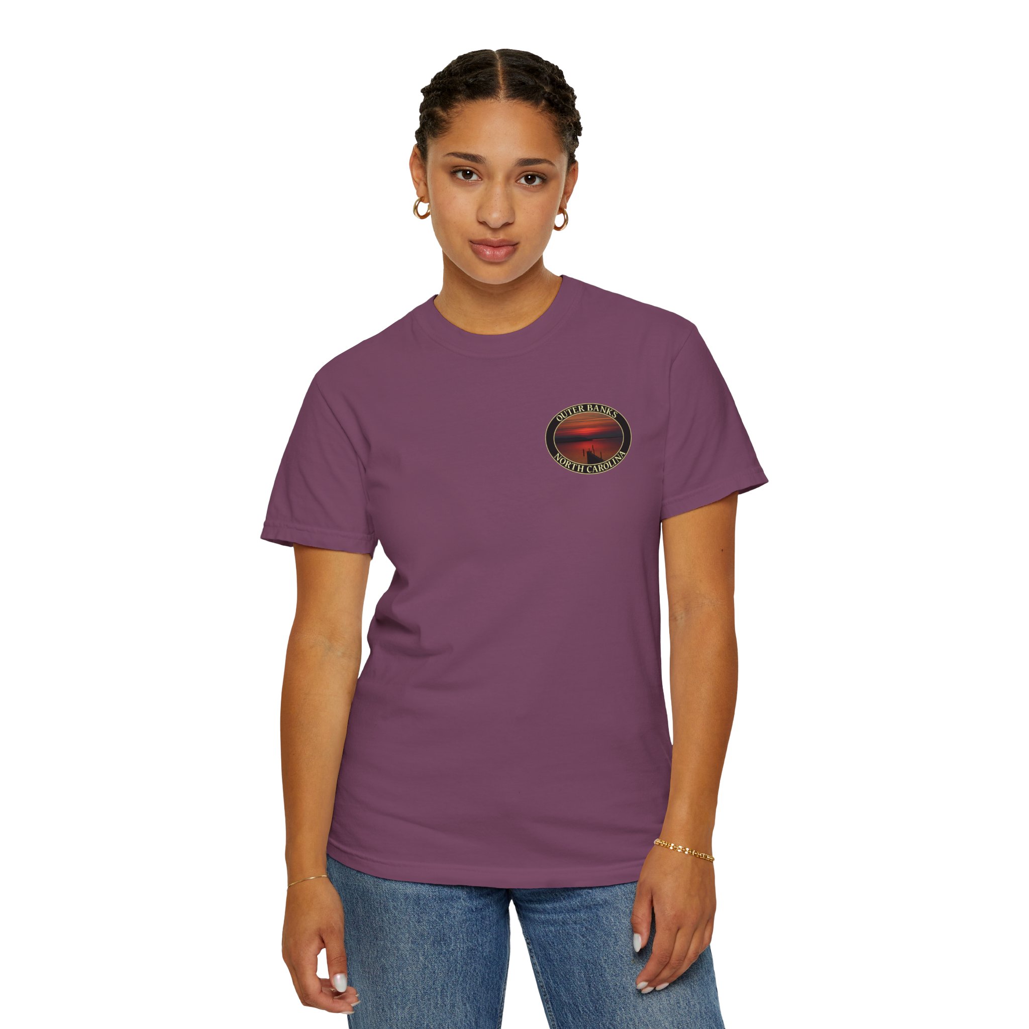 Red Sunset over Albemarle Sound on Outer Banks North Carolina Relaxed Fit Garment-Dyed Heavyweight T-Shirt - Image 27
