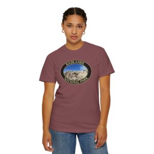 Sandstone Buttes under Clear Blue Sky at Badlands National Park Garment-Dyed Heavyweight T-Shirt – Scenic Photography, Relaxed Fit, Soft Cotton