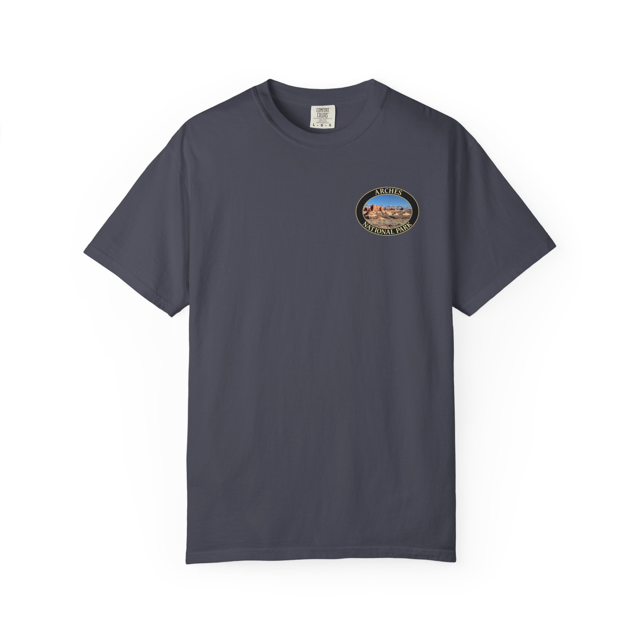 Wide Angle View of the Windows Area at Arches National Park, Scenic Garment Dyed Heavyweight Travel T-Shirt with Front and Back Print - Image 21