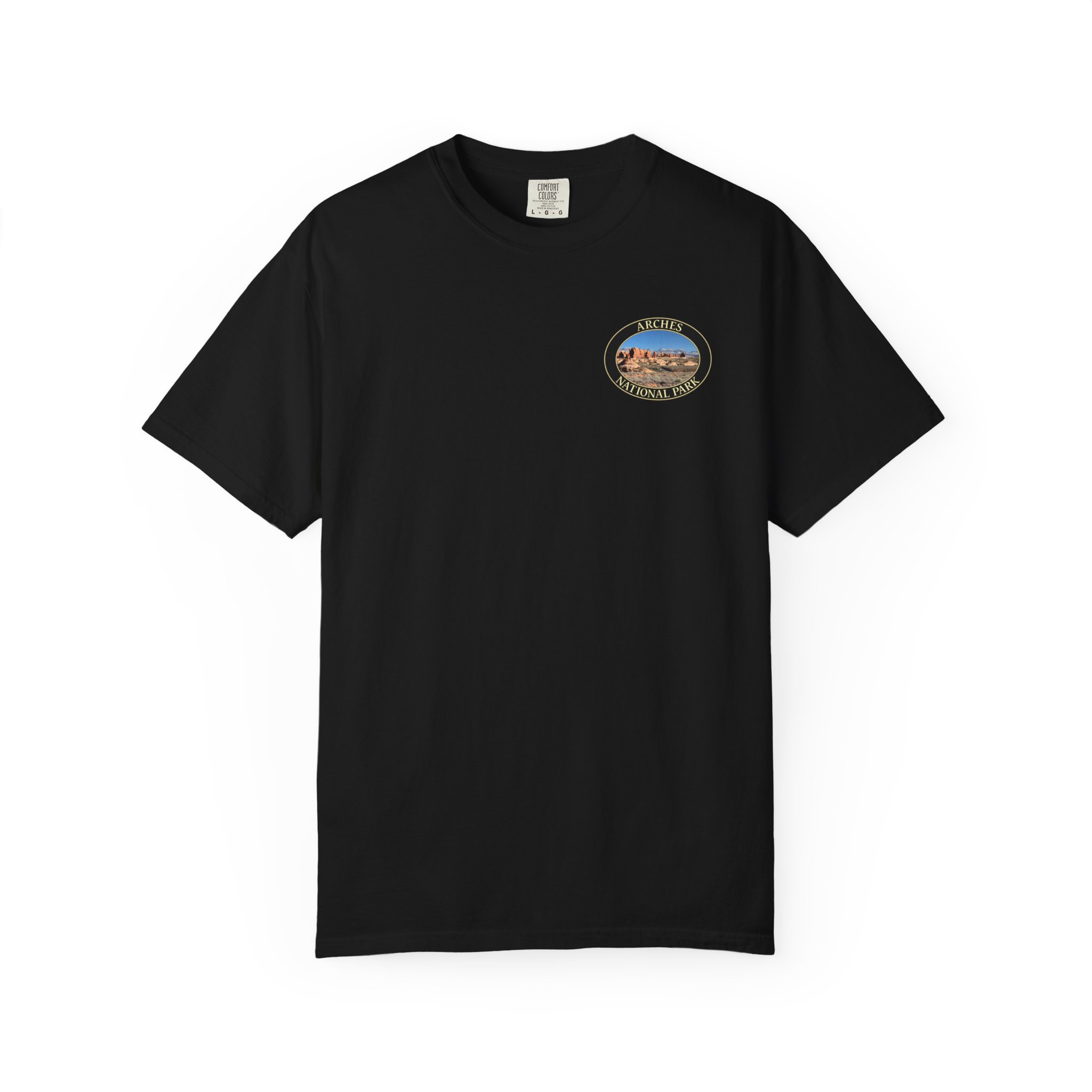 Wide Angle View of the Windows Area at Arches National Park, Scenic Garment Dyed Heavyweight Travel T-Shirt with Front and Back Print - Image 17