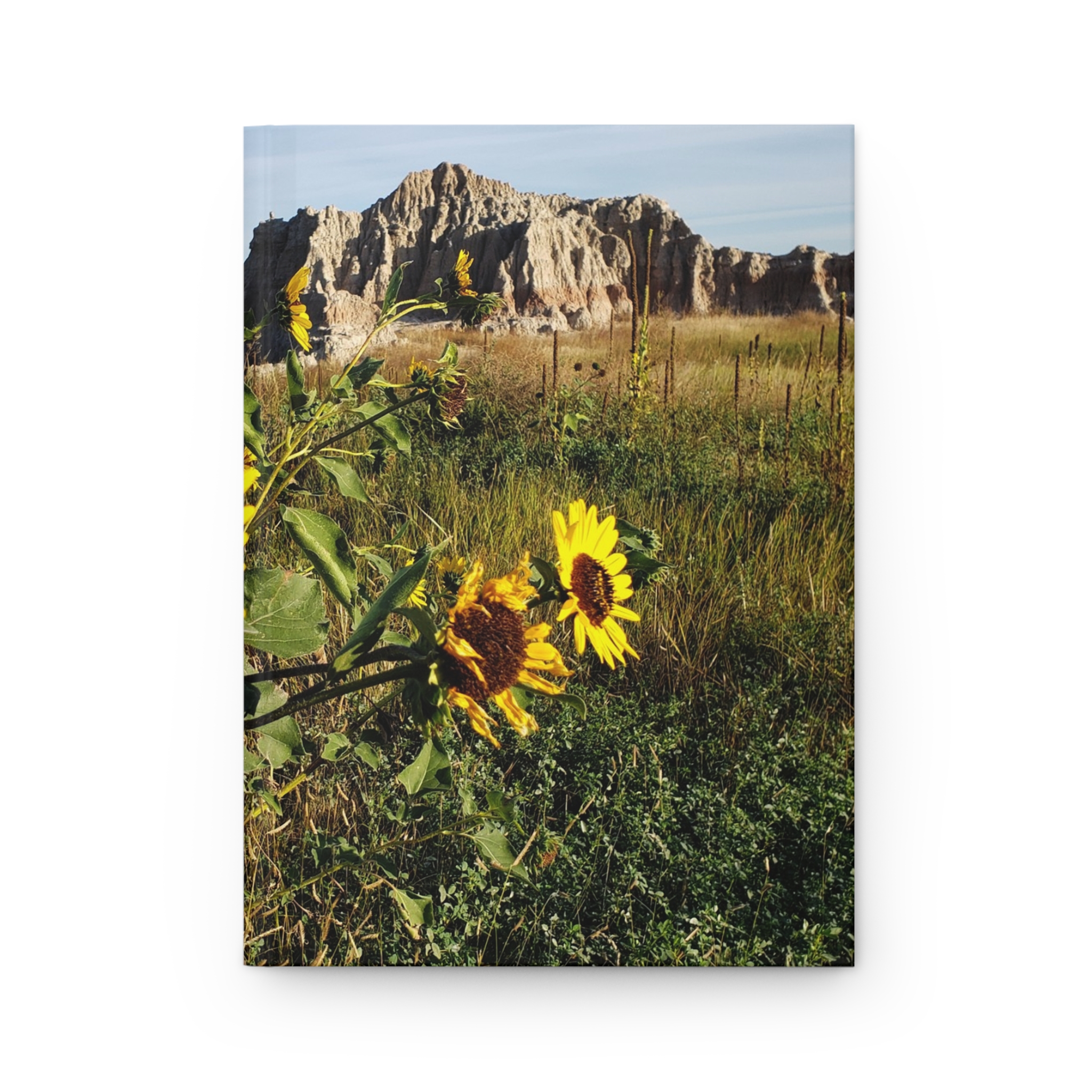 Sunflowers and Sandstone Buttes at Badlands National Park Hardcover Journal with Premium Matte Cover, Original Photography