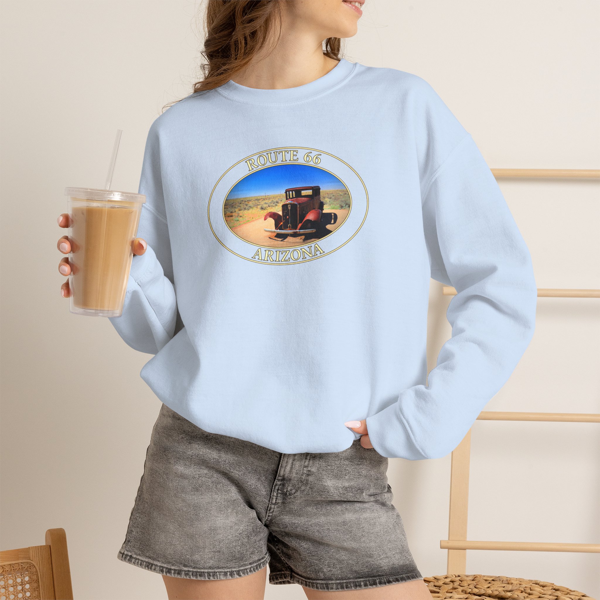 GentleSeas Crewneck Sweatshirt Featuring Antique Car on Historic Route 66 in Petrified Forest National Park - Image 16