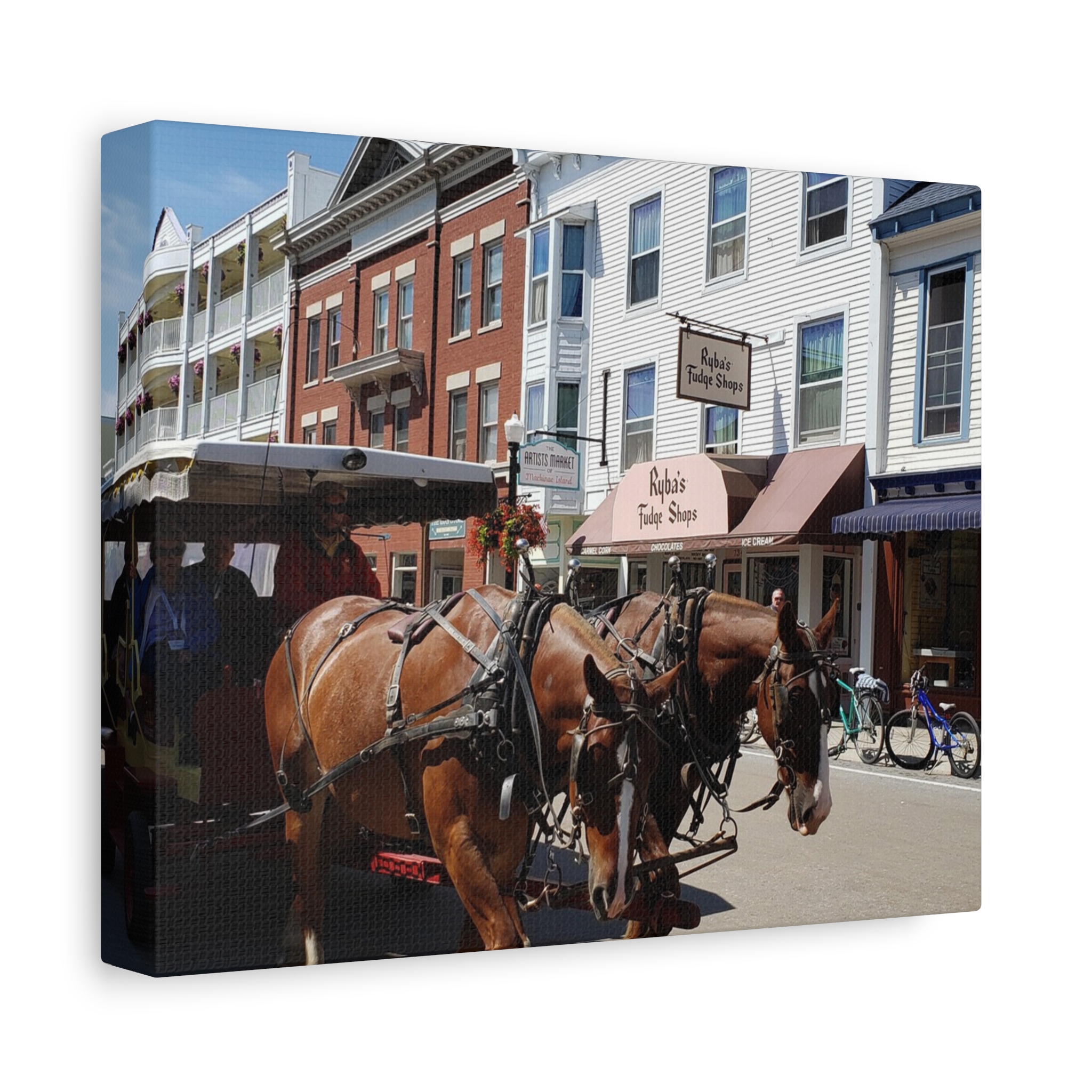 Downtown Horse and Carriage on Mackinac Island Wrapped Canvas Wall Art – Historic Michigan Street Scene Photography – Great Lakes Travel Décor – Horses, Carriage Rides, and Island Life Print Ready to... - Image 2