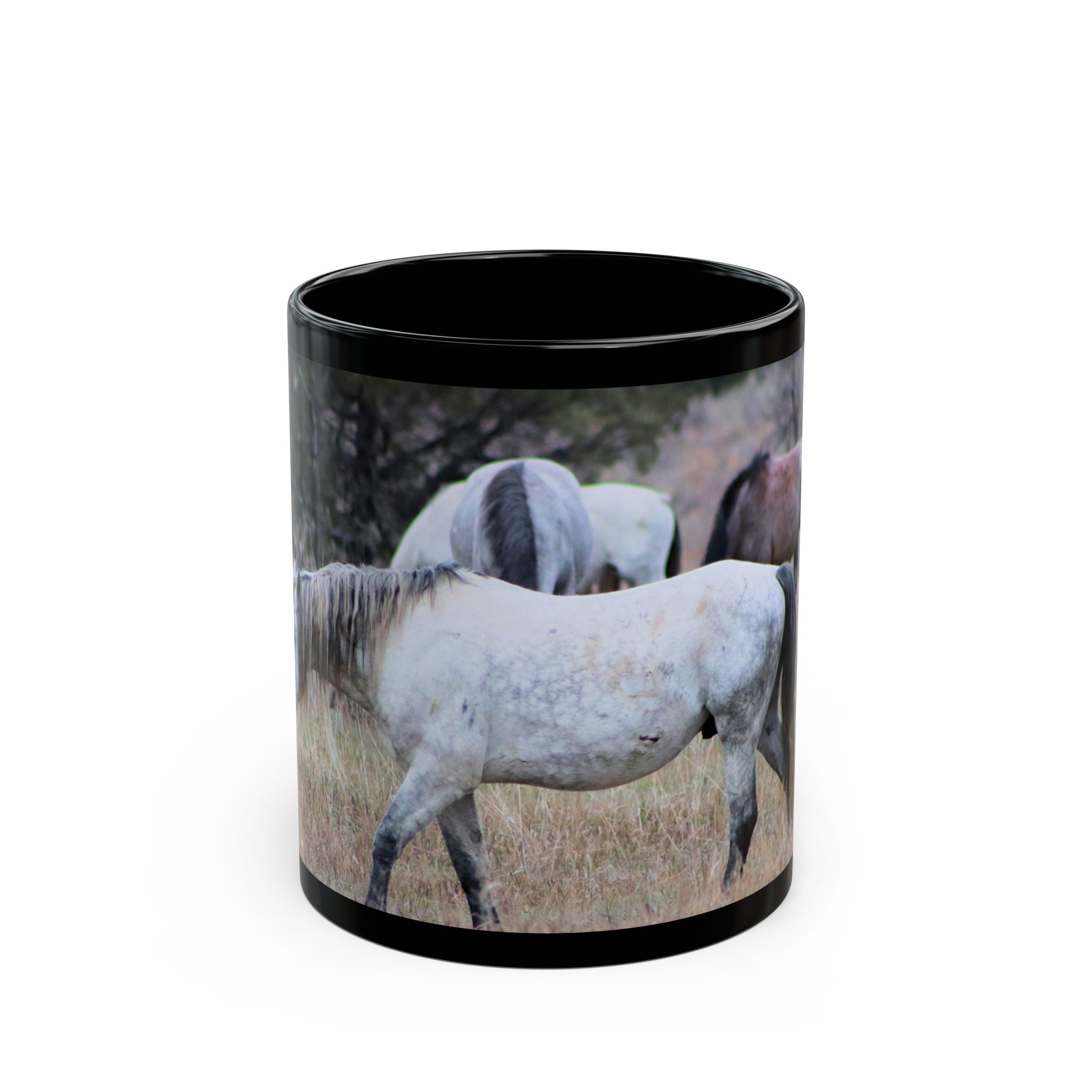 Herd of Wild Horses at Theodore Roosevelt National Park Black Ceramic Wraparound Mug Featuring Scenic Original GentleSeas Photography - Image 2