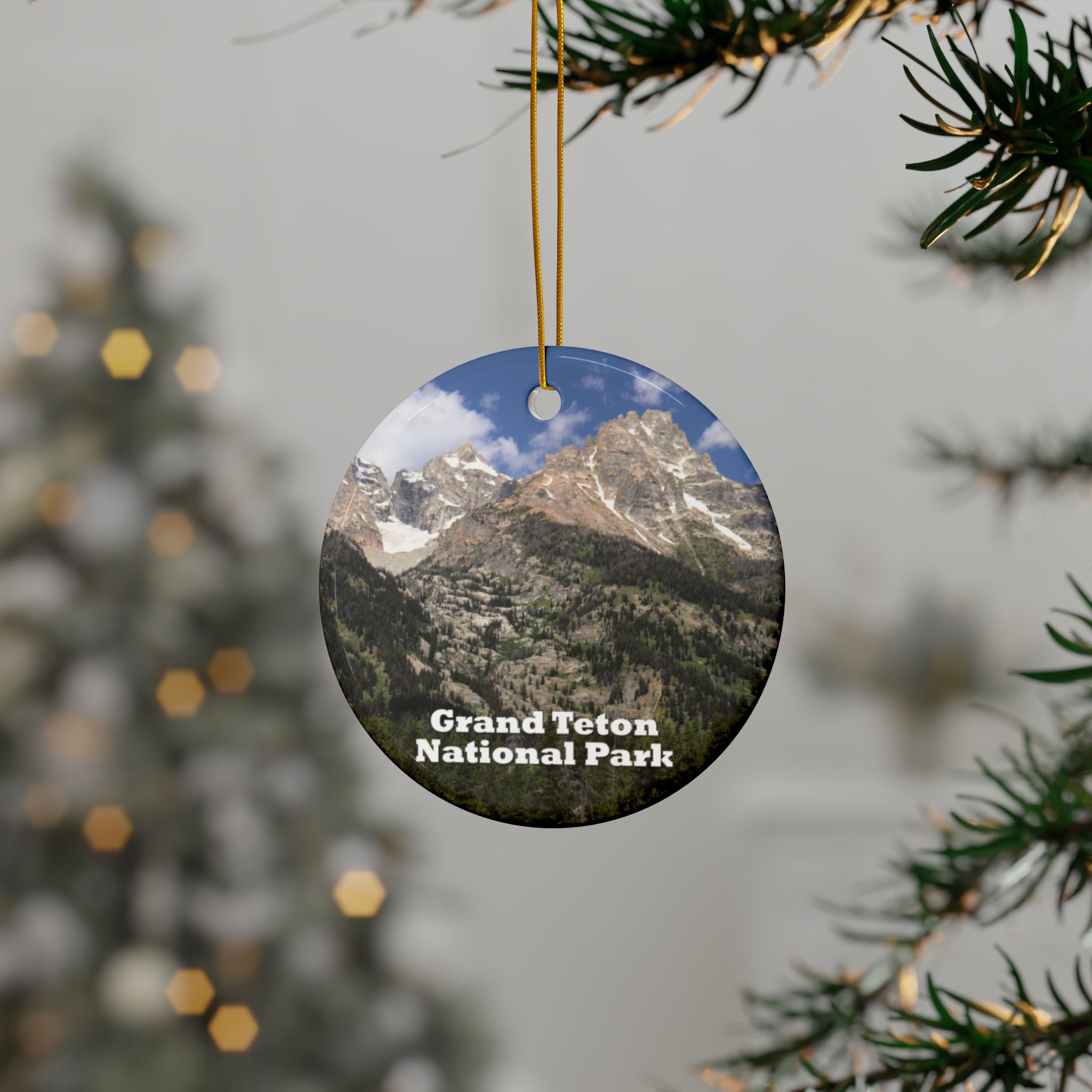 Grand Teton Mountains Ceramic Ornament Featuring Original GentleSeas Photography - National Park Holiday Decor