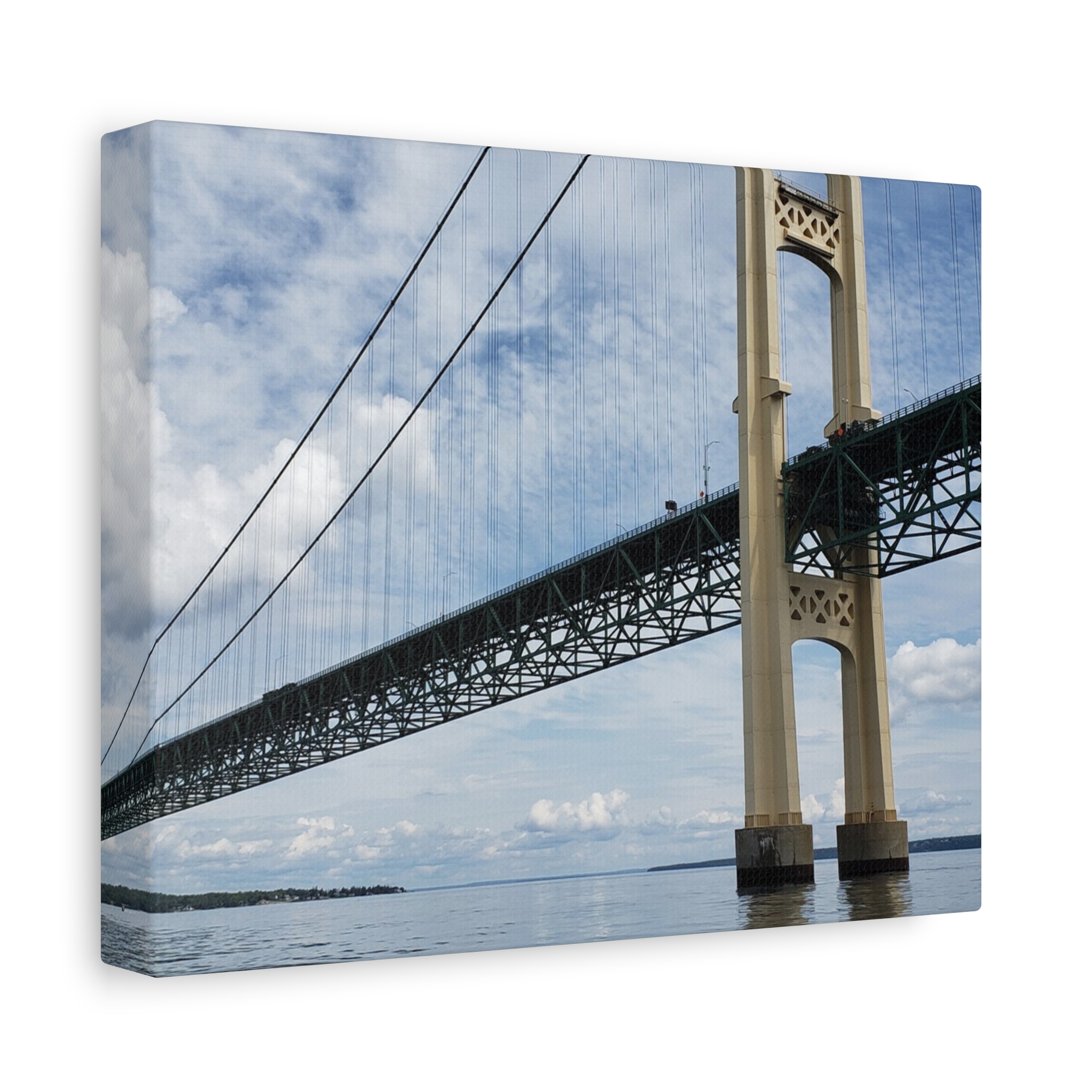 Mighty Mac Mackinac Bridge Wrapped Canvas Wall Art – Michigan Great Lakes Landmark Photography – Lake Huron and Lake Michigan Suspension Bridge Print Ready to Hang - Image 2