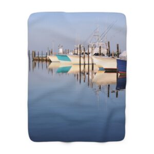 GentleSeas Sherpa Fleece Blanket Featuring Commercial Fishing Boats at Oregon Inlet on Outer Banks - Cozy Coastal Photography Throw