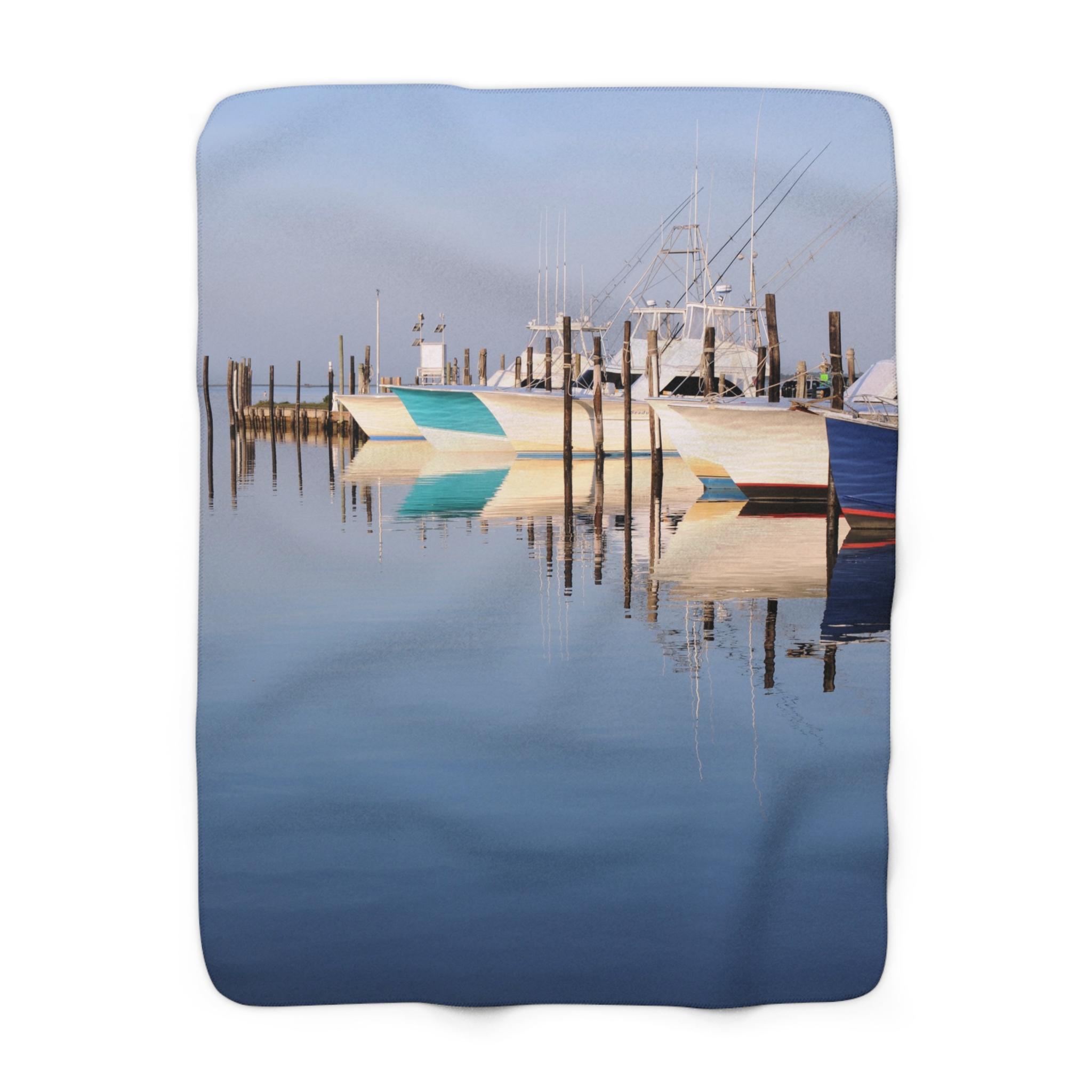 GentleSeas Sherpa Fleece Blanket Featuring Commercial Fishing Boats at Oregon Inlet on Outer Banks - Cozy Coastal Photography Throw