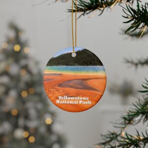 Grand Prismatic Spring Ceramic Ornament Featuring Vibrant Yellowstone National Park Photography for Holiday Decorating and Keepsakes