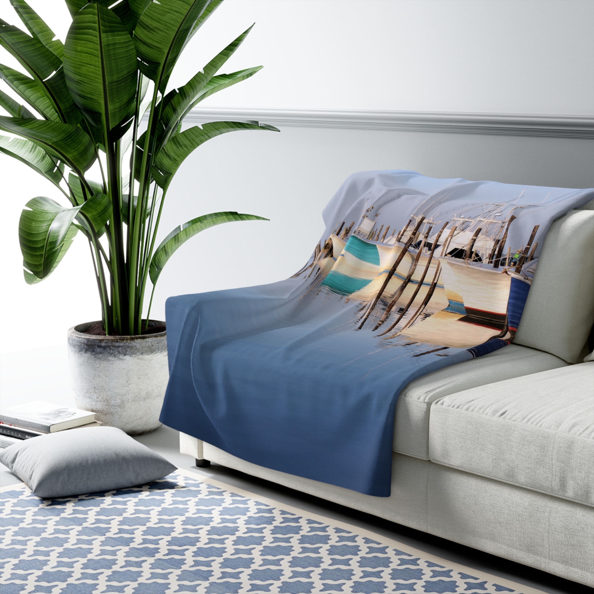 GentleSeas Sherpa Fleece Blanket Featuring Commercial Fishing Boats at Oregon Inlet on Outer Banks - Cozy Coastal Photography Throw - Image 3