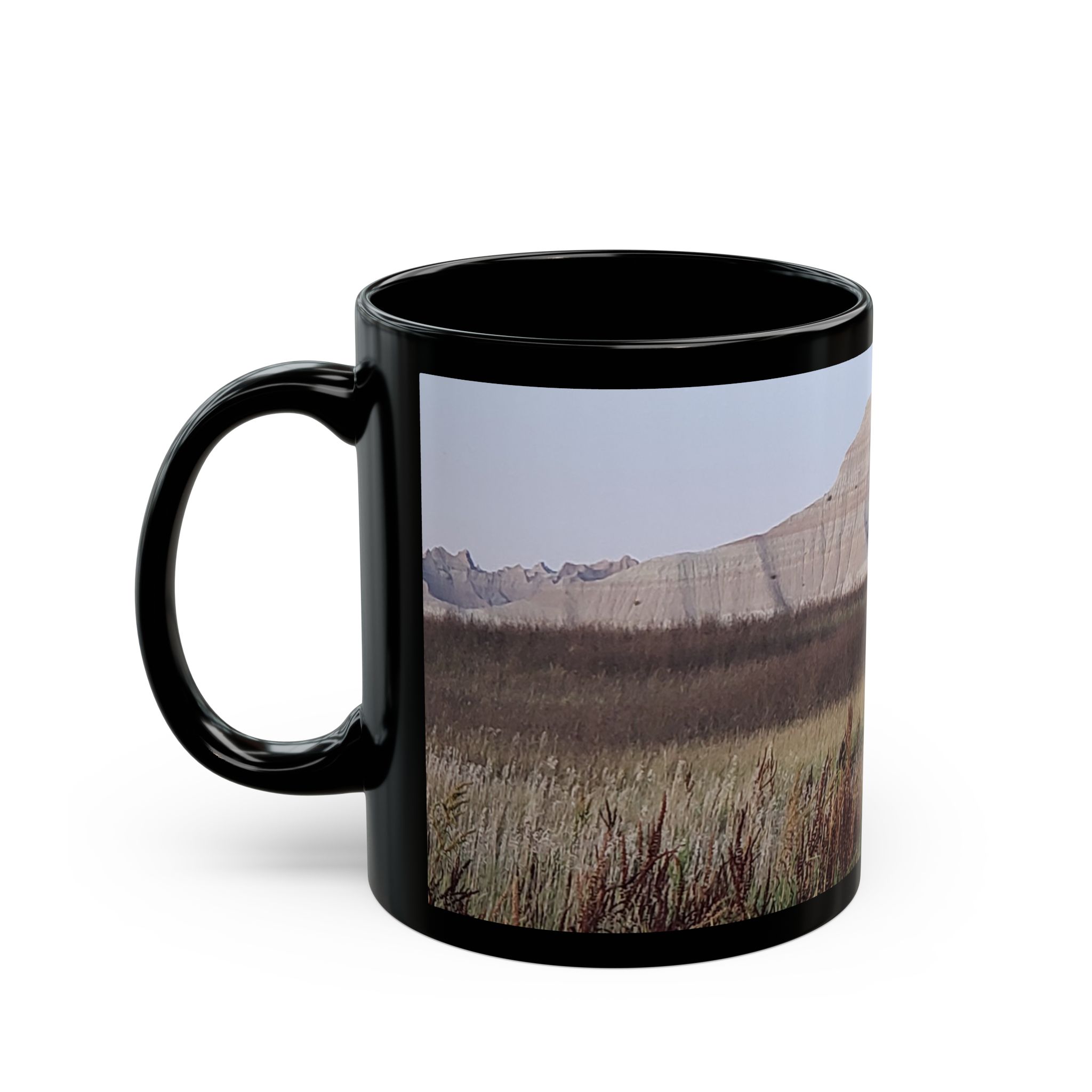 Sandstone Buttes at Badlands National Park Black Ceramic Wraparound Mug with Scenic Photo Print, Original GentleSeas Photography - Image 3