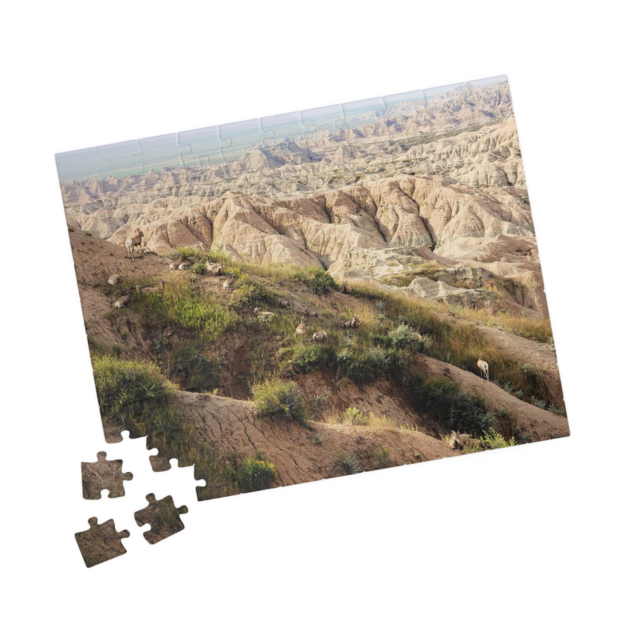 Bighorn Sheep Herd Puzzle Featuring Badlands National Park Landscape - Multiple Sizes - Image 3