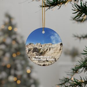 Sandstone Buttes Ceramic Ornament Featuring Badlands National Park Photography - Two-Sided Glossy Finish Holiday Keepsake