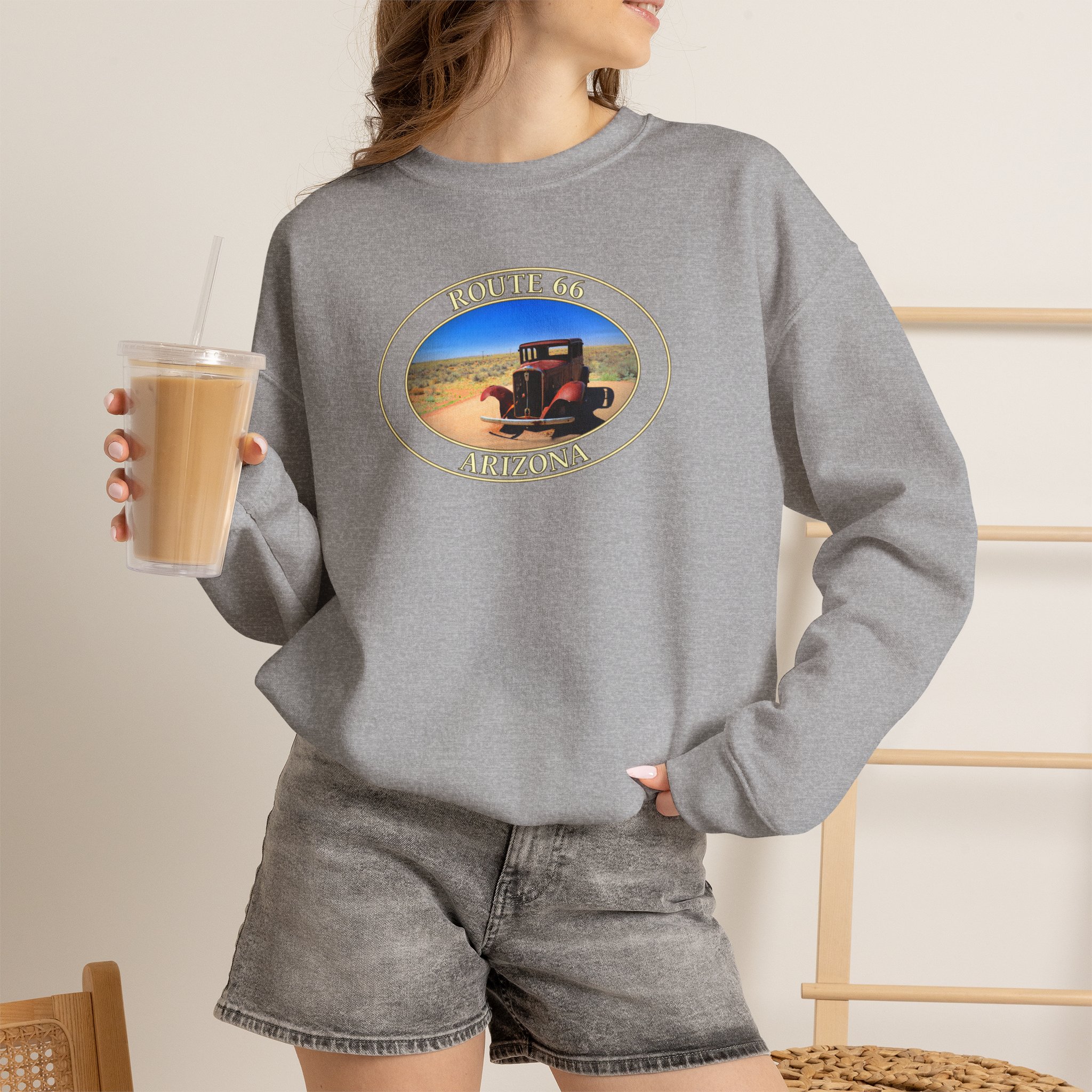 GentleSeas Crewneck Sweatshirt Featuring Antique Car on Historic Route 66 in Petrified Forest National Park - Image 12