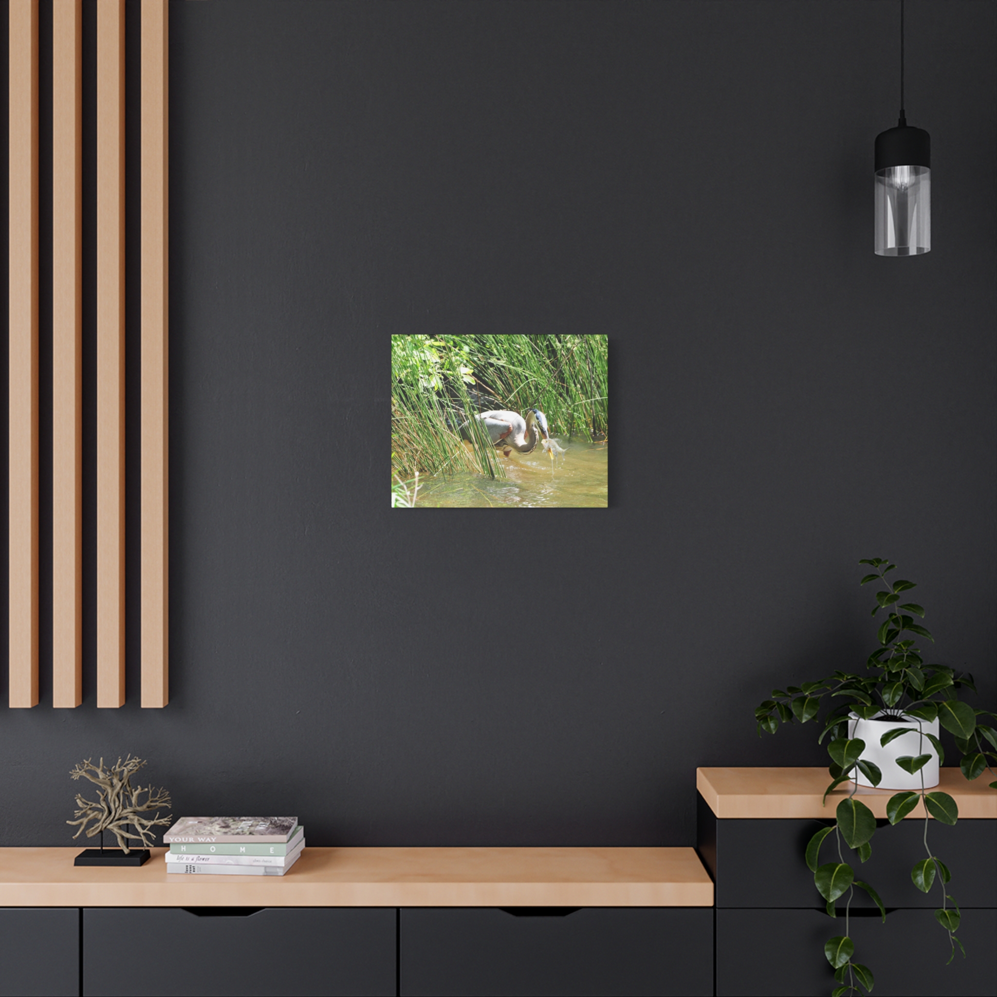Gallery Wrapped Canvas Wall Art – Great Blue Heron with Fish in Reeds – North Carolina Wetlands Wildlife Photography Coastal Bird Decor - Image 12