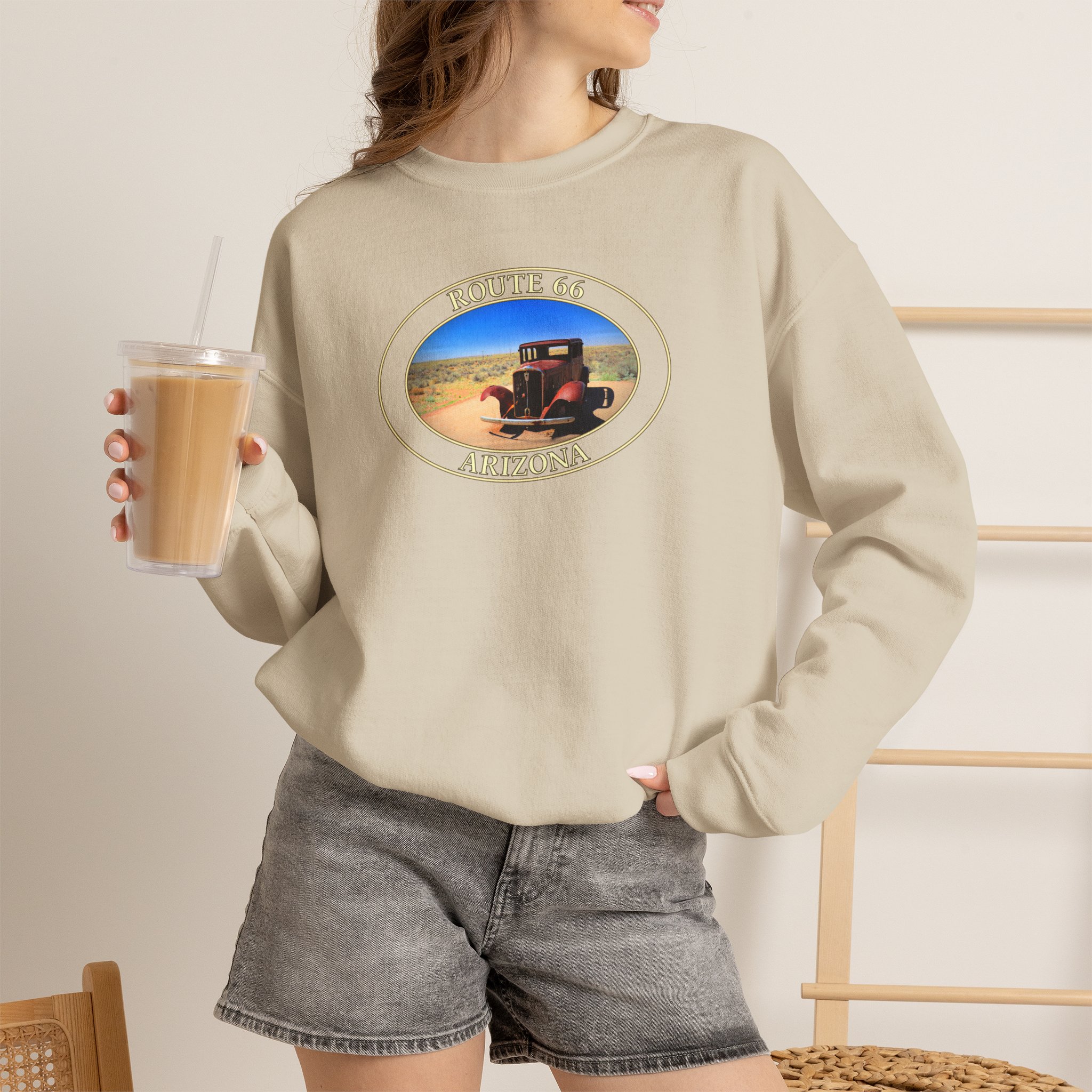 GentleSeas Crewneck Sweatshirt Featuring Antique Car on Historic Route 66 in Petrified Forest National Park - Image 10