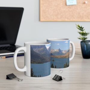 Saint Mary Lake at Glacier National Park White Ceramic Mug with Scenic Photography, Original GentleSeas Photograph
