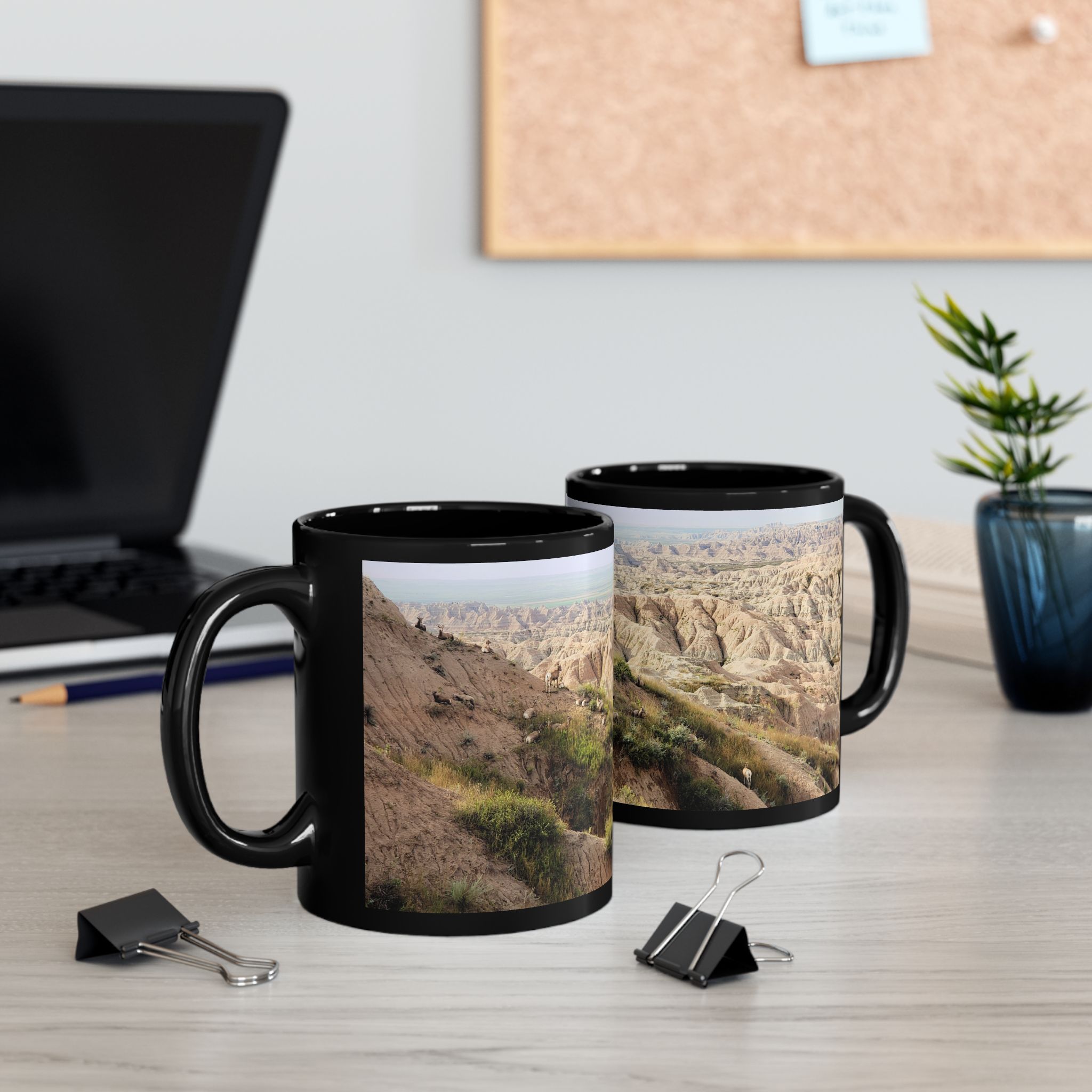 Bighorn Sheep Herd on Hill, Black Ceramic Wraparound Mug Featuring Original GentleSeas Photography from Badlands National Park - 11oz & 15oz - Image 5