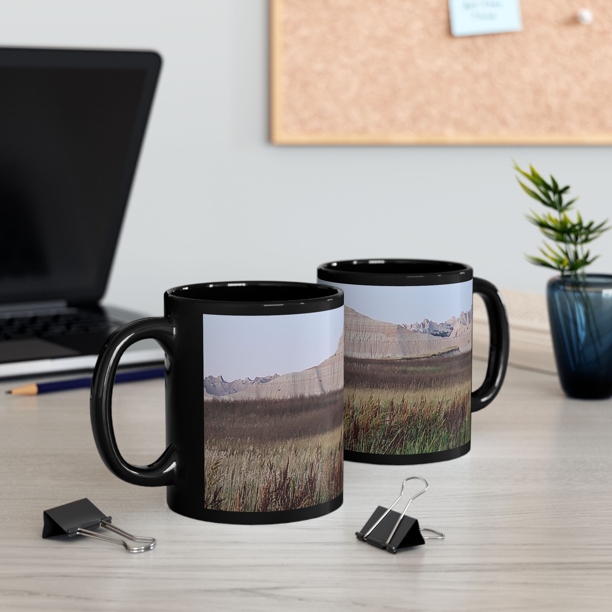 Sandstone Buttes at Badlands National Park Black Ceramic Wraparound Mug with Scenic Photo Print, Original GentleSeas Photography - Image 5