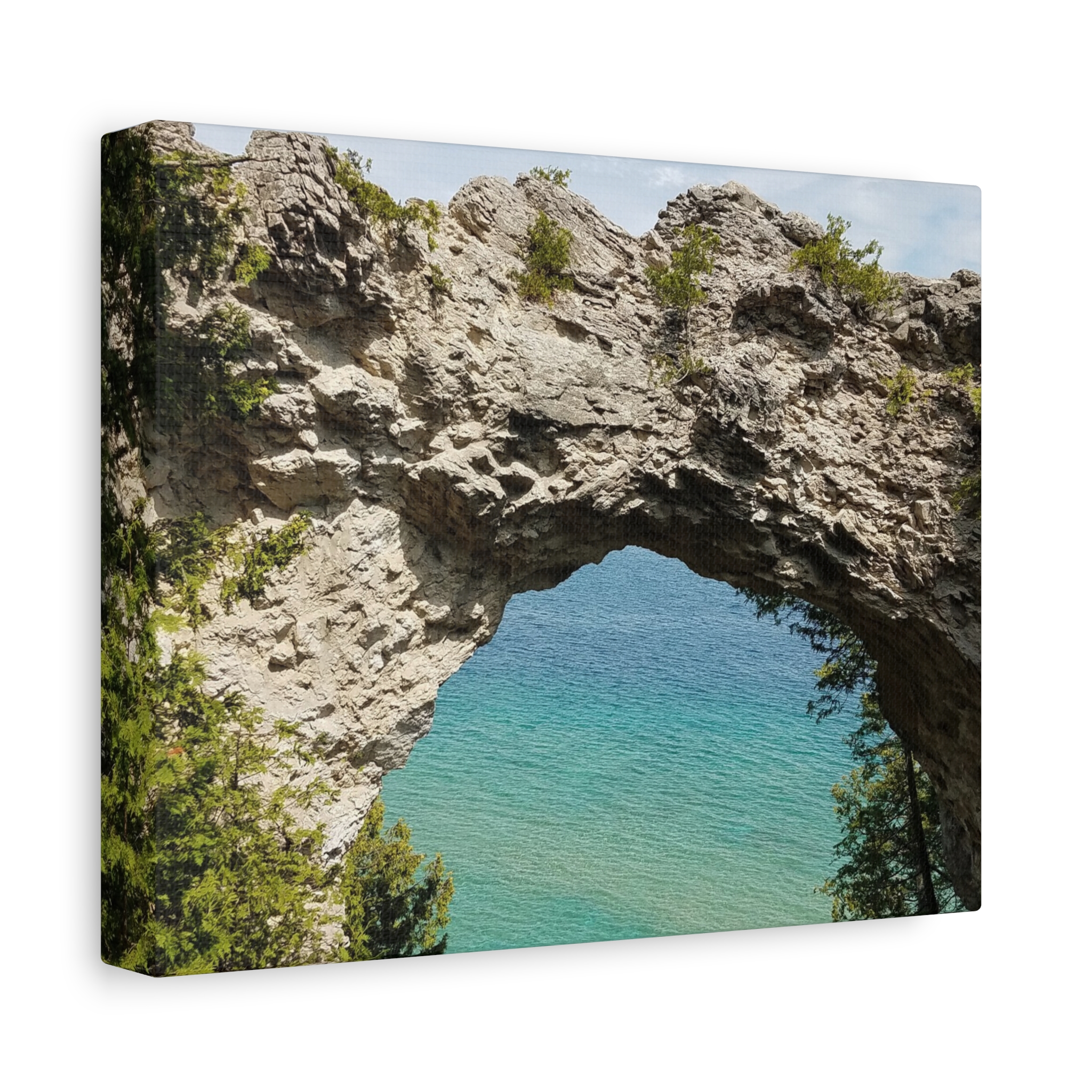 Arch Rock on Mackinac Island Wrapped Canvas Wall Art – Lake Huron Scenic Photography – Michigan Great Lakes Landmark Nature Décor – Limestone Rock Formation Print Ready to Hang - Image 2