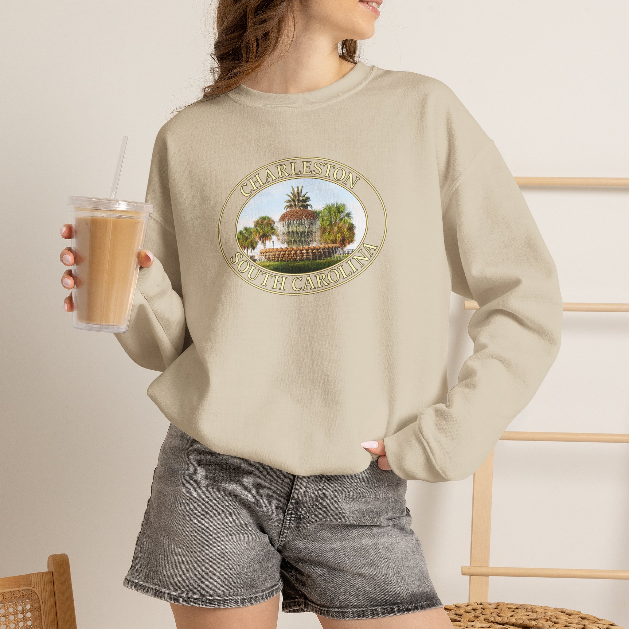 GentleSeas Pineapple Fountain Charleston SC Crewneck Sweatshirt - Cozy Travel & Nature Apparel - Image 10