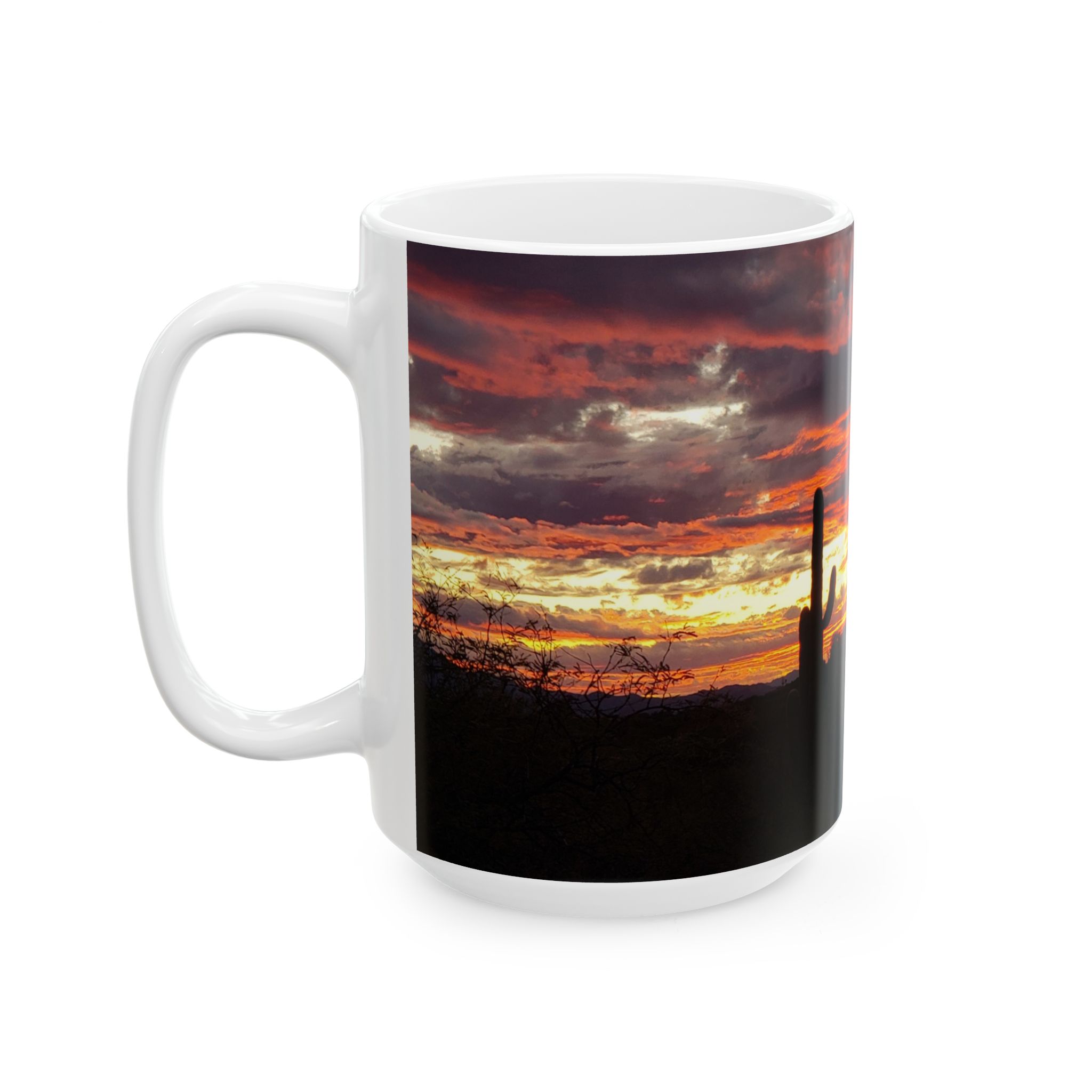 Arizona Sunset with Saguaro Cactus Ceramic Wraparound Mug, Scenic Catalina State Park Drinkware for Nature Lovers, Original GentleSeas Photography - Image 8