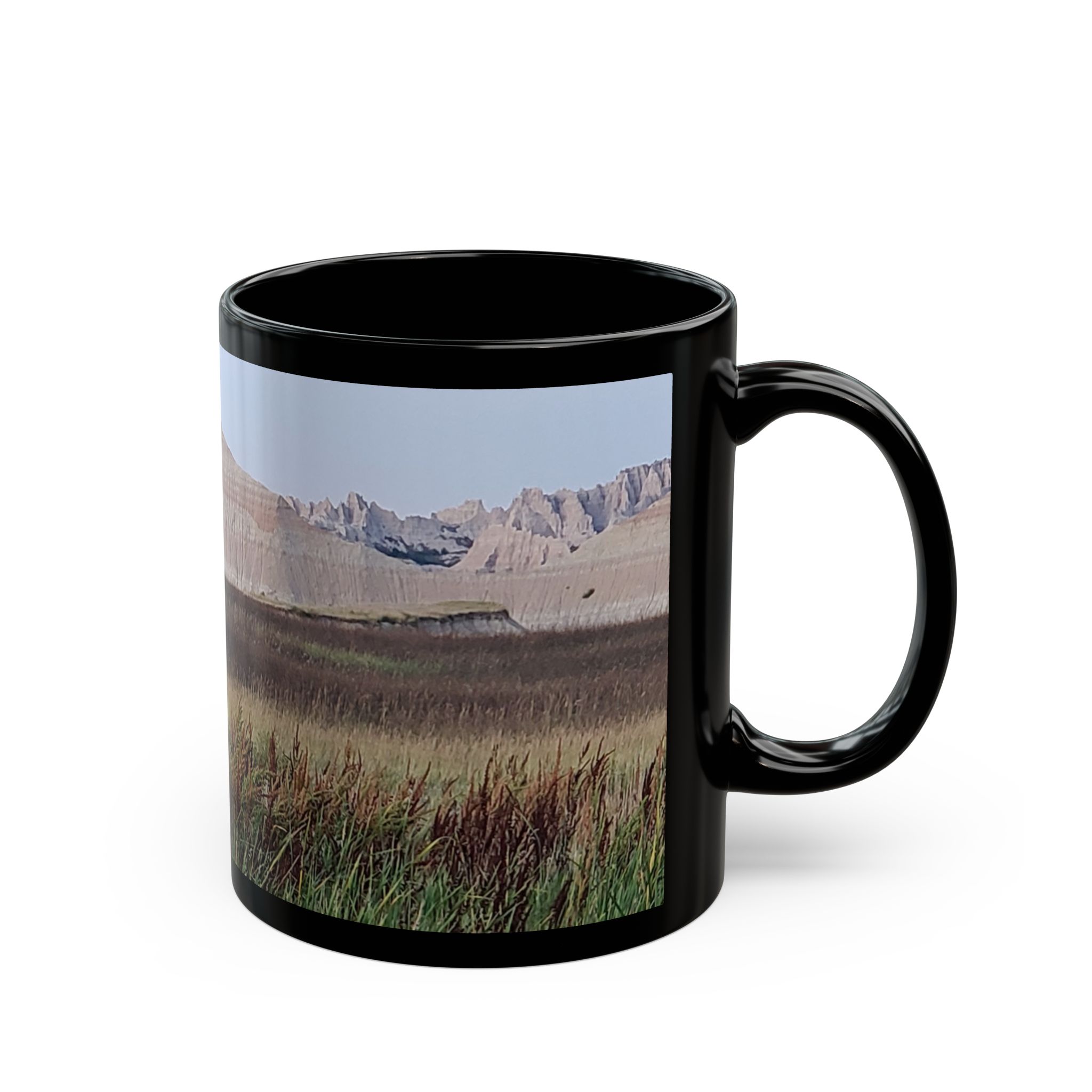 Sandstone Buttes at Badlands National Park Black Ceramic Wraparound Mug with Scenic Photo Print, Original GentleSeas Photography - Image 2