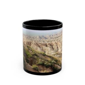Bighorn Sheep Herd on Hill, Black Ceramic Wraparound Mug Featuring Original GentleSeas Photography from Badlands National Park - 11oz & 15oz