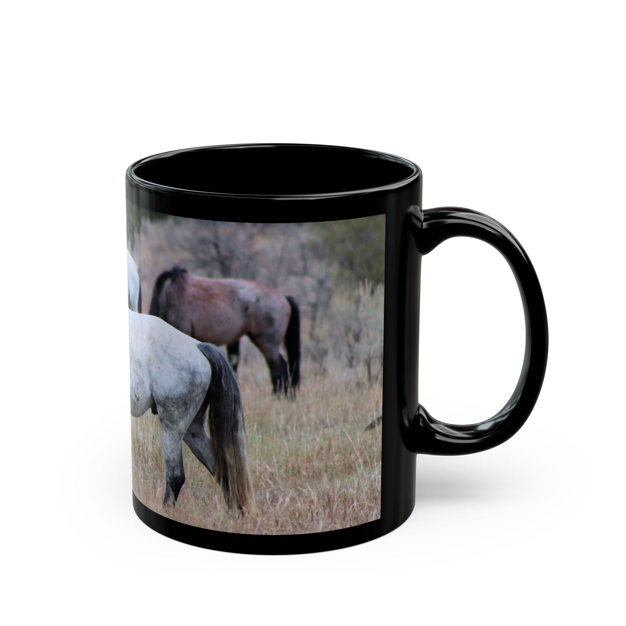 Herd of Wild Horses at Theodore Roosevelt National Park Black Ceramic Wraparound Mug Featuring Scenic Original GentleSeas Photography - Image 3