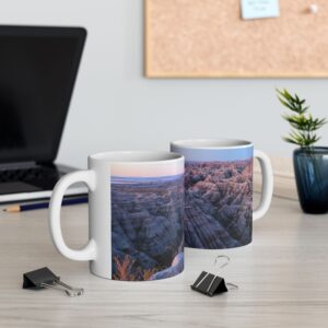 Sunrise Over Pink Sandstone Buttes at Badlands National Park Ceramic Wraparound Mug, Scenic Nature Photography Coffee Cup, Original GentleSeas Photography