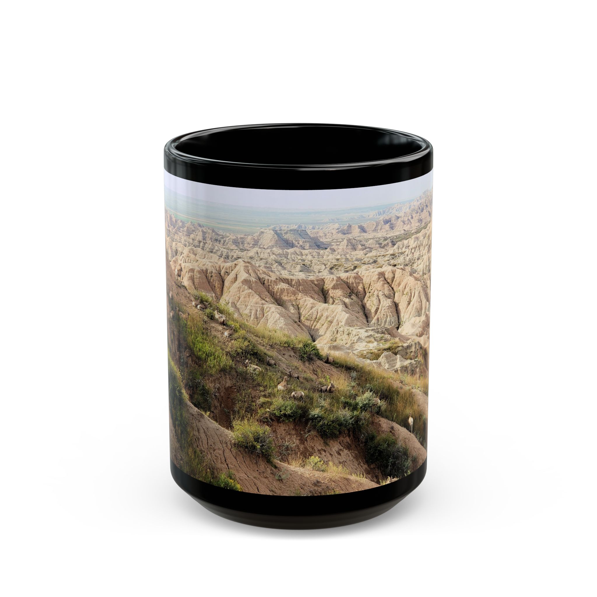 Bighorn Sheep Herd on Hill, Black Ceramic Wraparound Mug Featuring Original GentleSeas Photography from Badlands National Park - 11oz & 15oz - Image 6