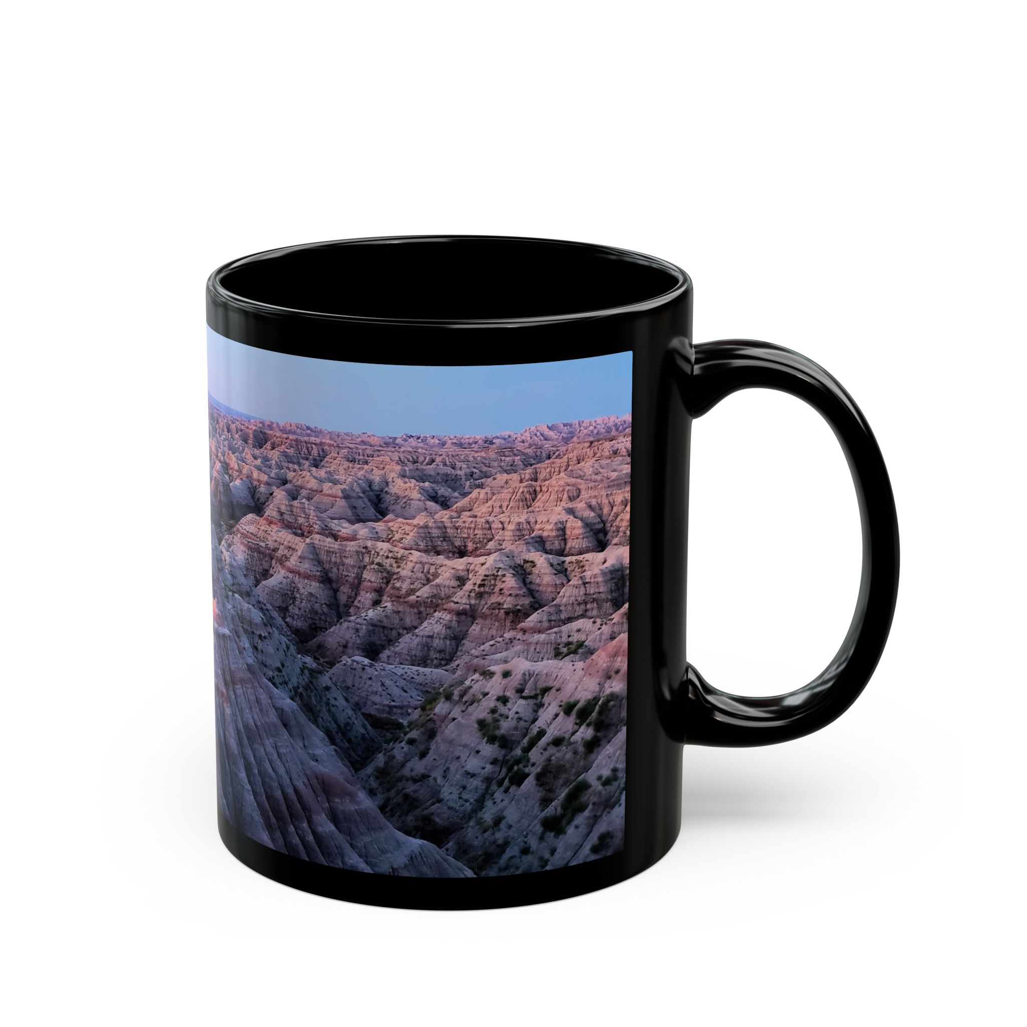 Sunrise Over Pink Sandstone Buttes at Badlands National Park Ceramic Wraparound Mug - Durable Black Coffee Cup with Scenic Original GentleSeas Photography - Image 2
