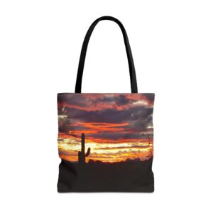 Arizona Sunset with Saguaro Cactus at Catalina State Park, All-Over Print Tote Bag, Original GentleSeas Photography