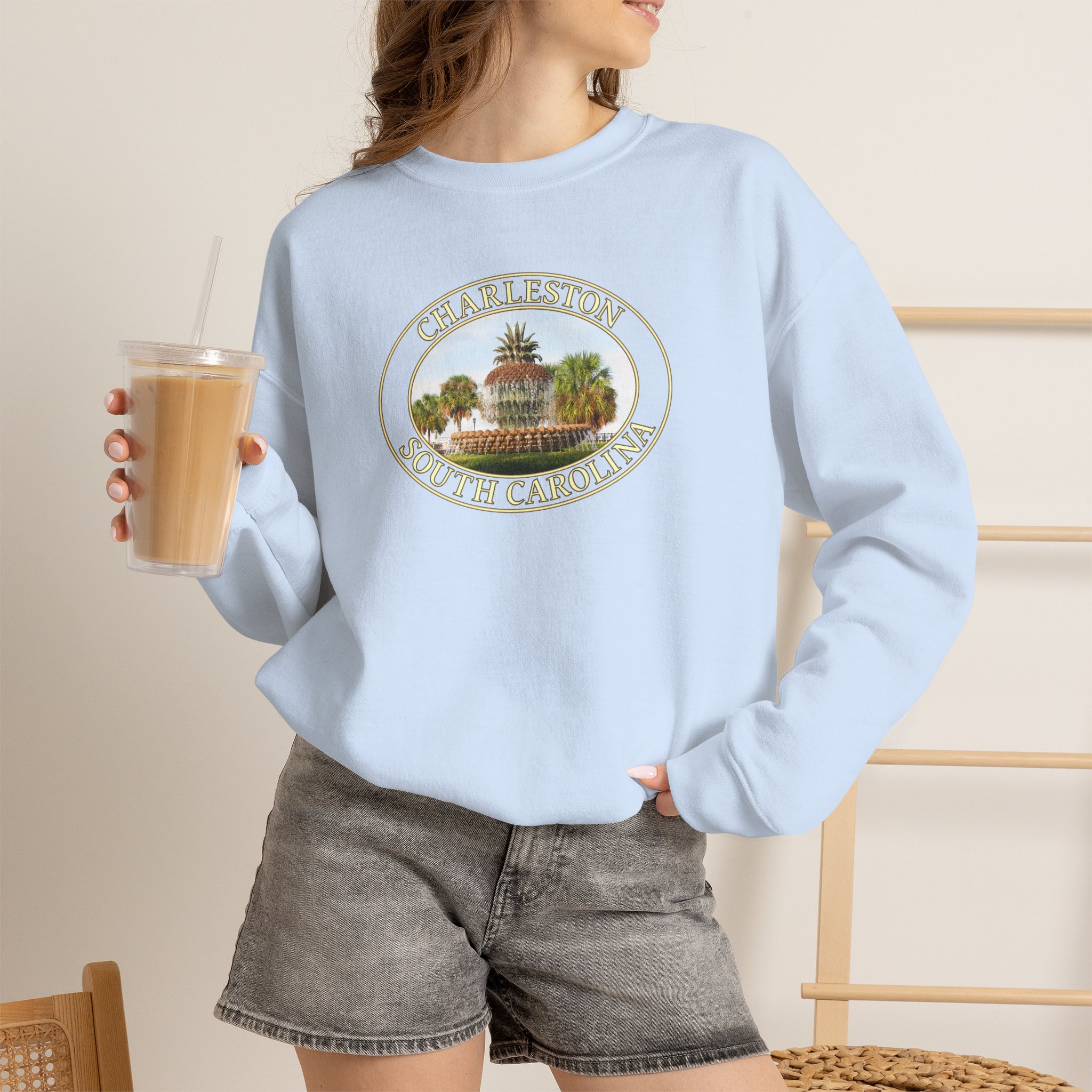 GentleSeas Pineapple Fountain Charleston SC Crewneck Sweatshirt - Cozy Travel & Nature Apparel - Image 16