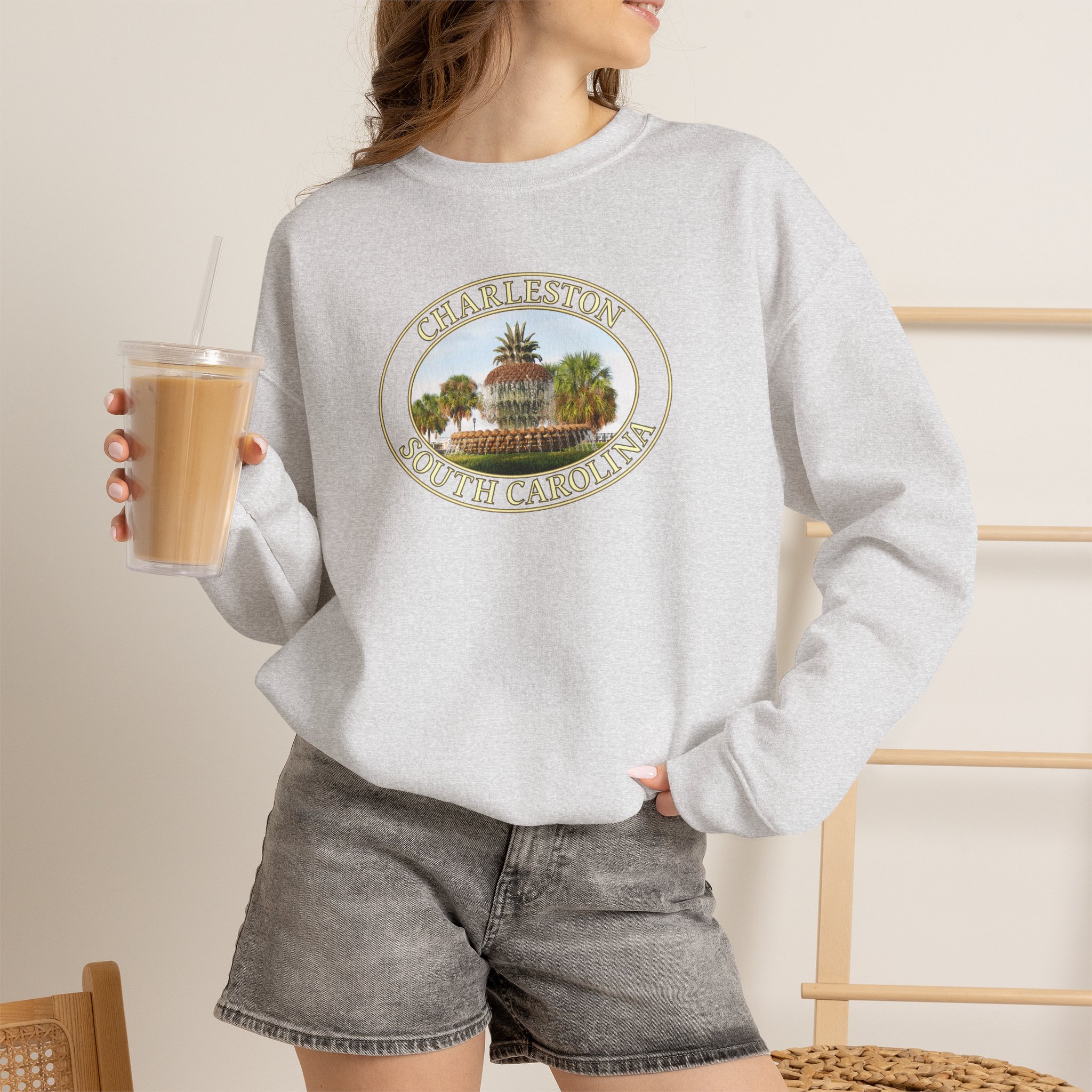 GentleSeas Pineapple Fountain Charleston SC Crewneck Sweatshirt - Cozy Travel & Nature Apparel - Image 6