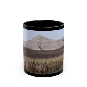 Sandstone Buttes at Badlands National Park Black Ceramic Wraparound Mug with Scenic Photo Print, Original GentleSeas Photography