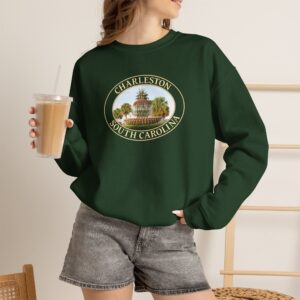 GentleSeas Pineapple Fountain Charleston SC Crewneck Sweatshirt - Cozy Travel & Nature Apparel