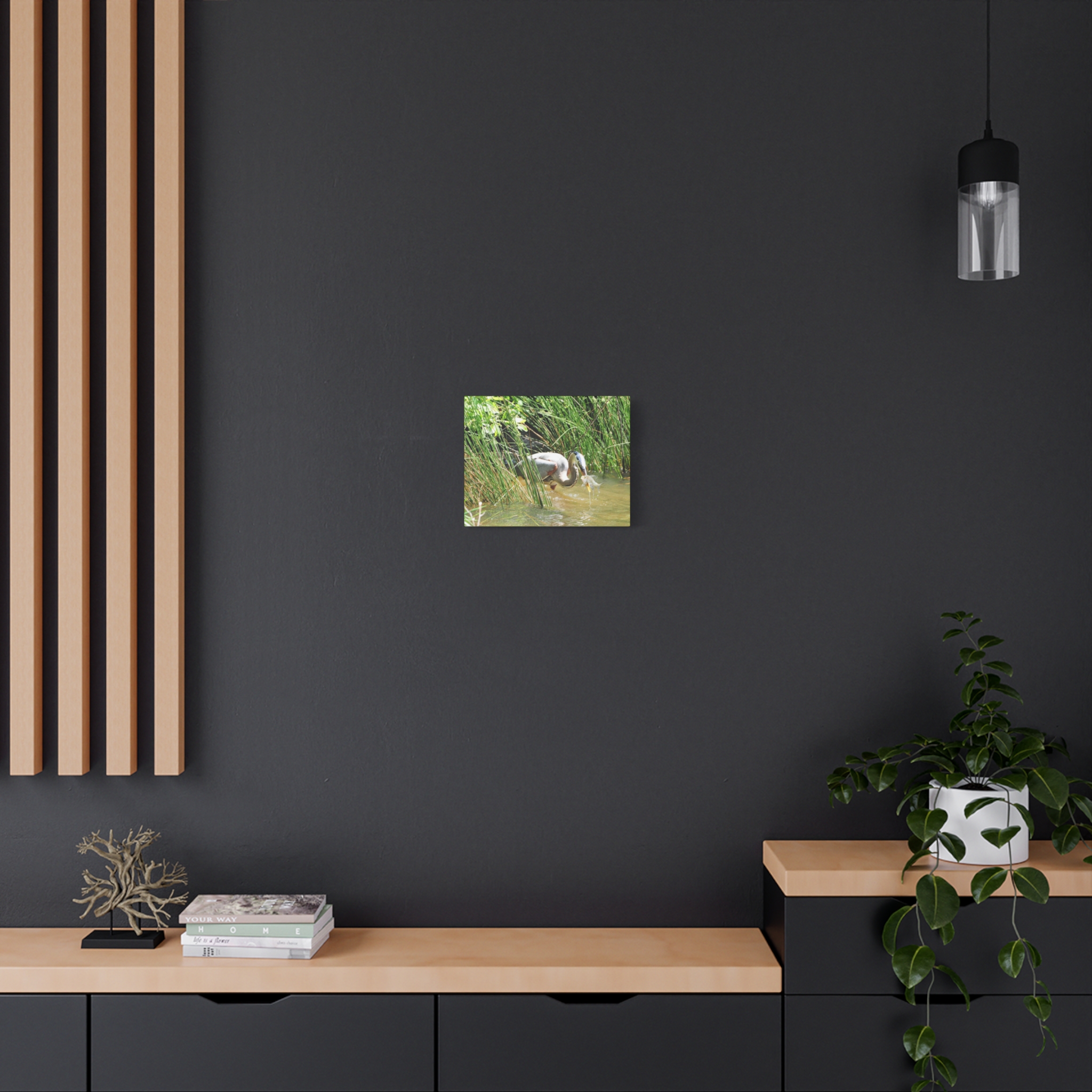 Gallery Wrapped Canvas Wall Art – Great Blue Heron with Fish in Reeds – North Carolina Wetlands Wildlife Photography Coastal Bird Decor - Image 8